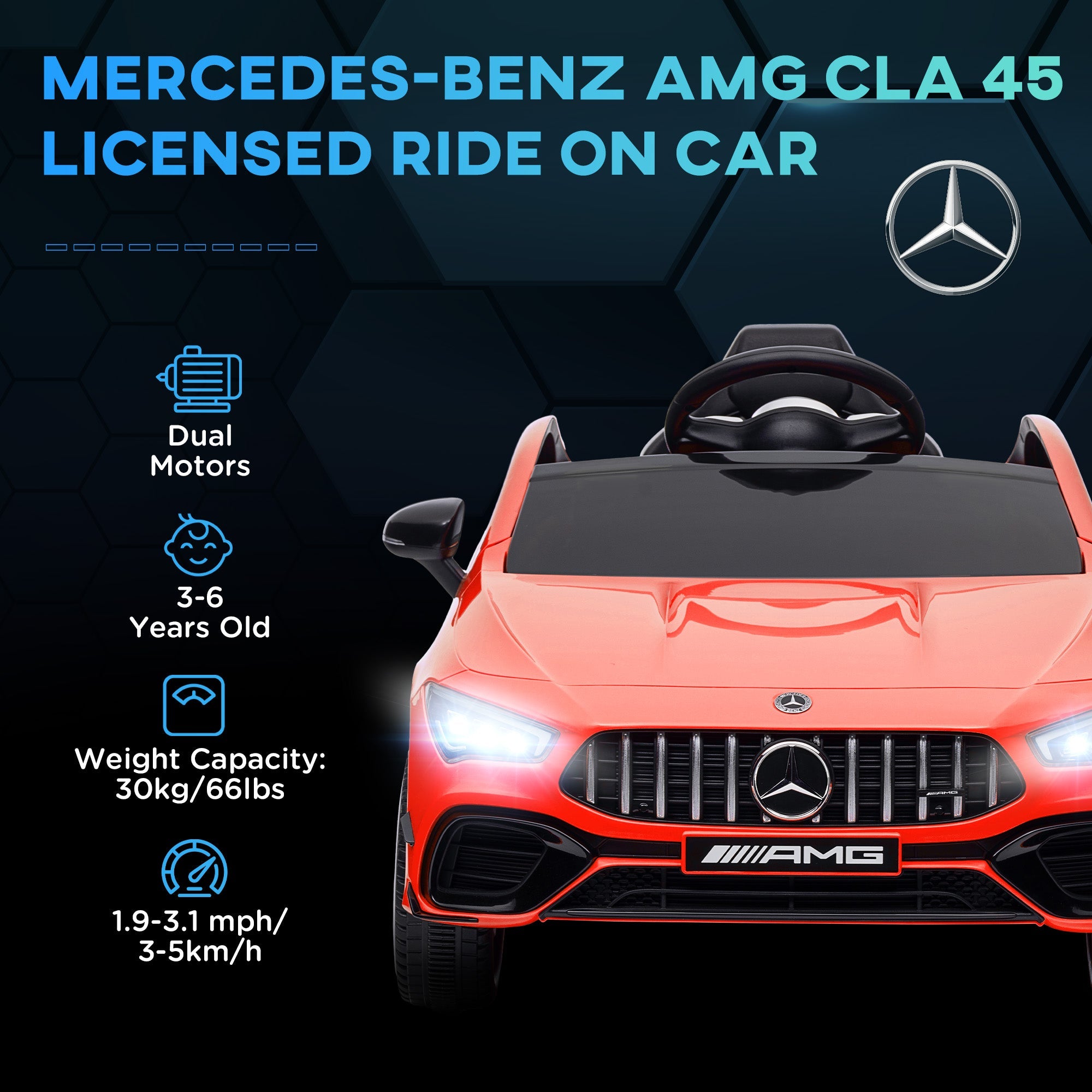 Qaba Mercedes-AMG Licensed 12V Ride on Car, Kids Electric Car with Remote Control, Spring Suspension, LED Lights, Red