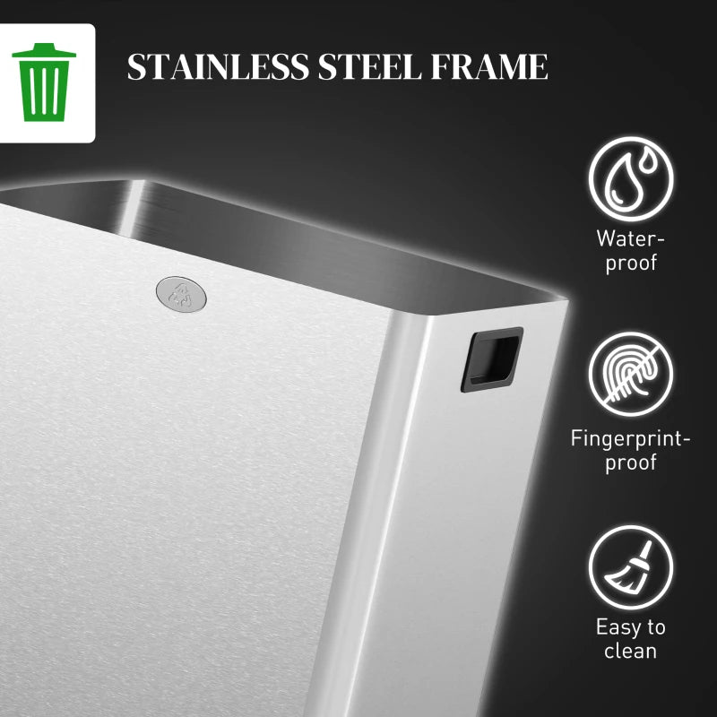 Dual Garbage Bin, Soft-Close Trash Can with Foot Pedal, 2 x 20 Liter Garbage Can with Removable Inner Buckets, Silver
