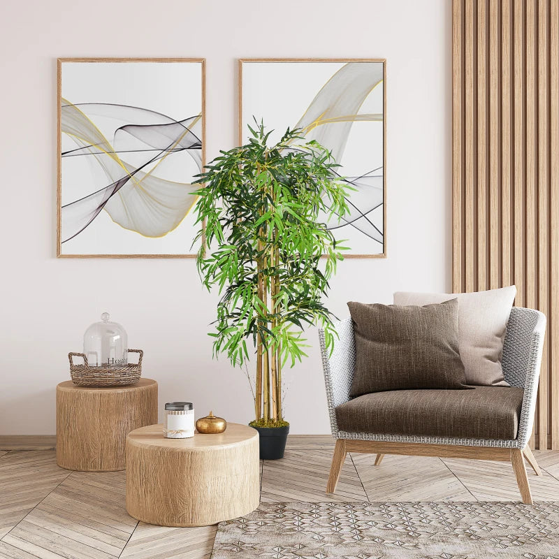 5FT Artificial Bamboo Tree, Fake Plant with 1095 Leaves, Greenery Plant in Nursery Pot for Indoor, Green