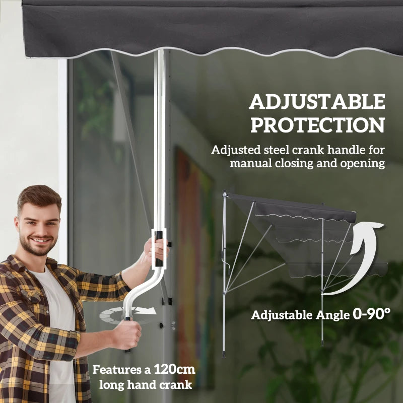 6.6'x5' Manual Retractable Patio Awning Window Door Sun Shade Deck Canopy Shelter Water Resistant UV Protector Grey