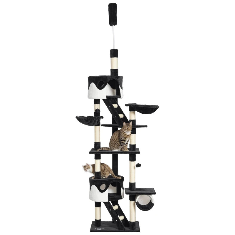 94"-102" Floor to Ceiling Cat Tree, High Cat Condo Scratching Post Activity Center, Multi-Level Play House