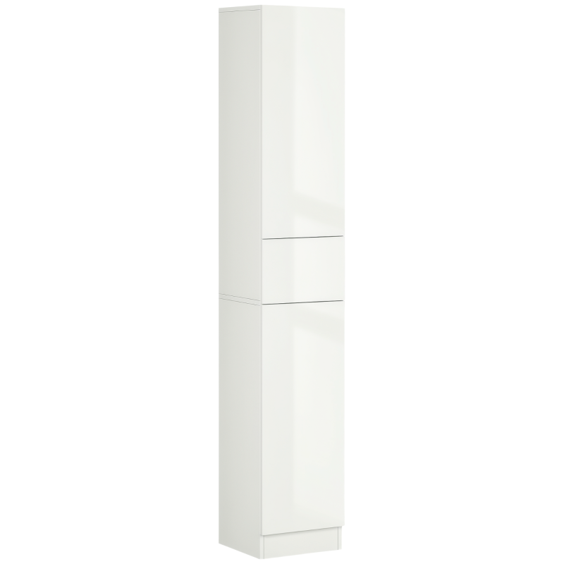 Tall Bathroom Cabinet, Narrow Bathroom Storage Cabinet with Doors, Drawer and Adjustable Shelves, High Gloss White