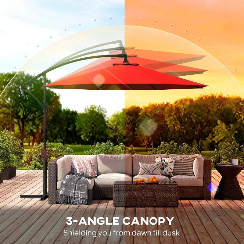 9.7ft Offset Patio UmbrellaCantilever Parasol with Crank Handle, 8 Ribs and Cross Base for Outdoor, Sun Shade, Wine Red