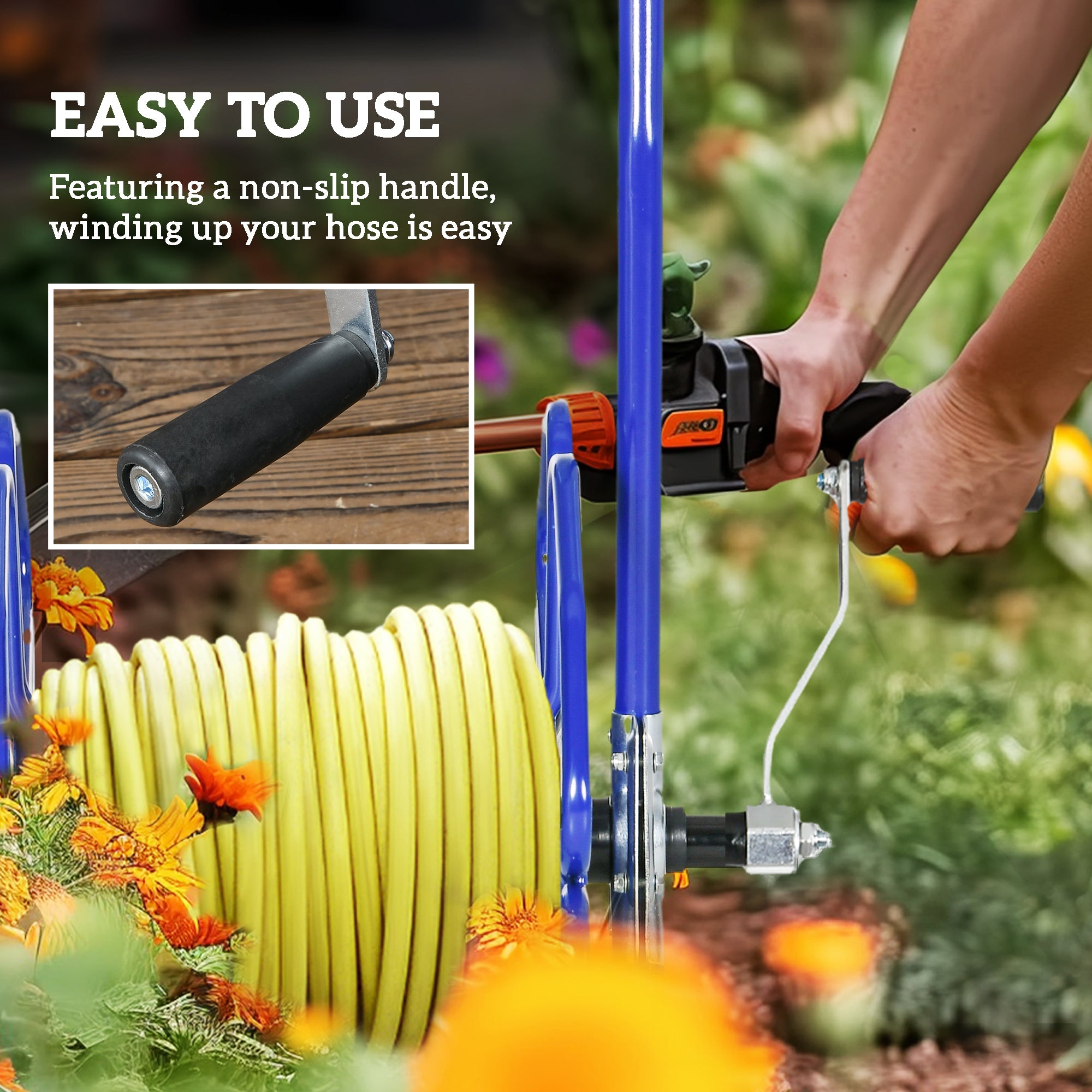 Outsunny 98 ft of 5/8" Hose Reel Cart (Hose Not Included), Garden Water Hose Carts with Wheels for Yard, Lawn, Blue