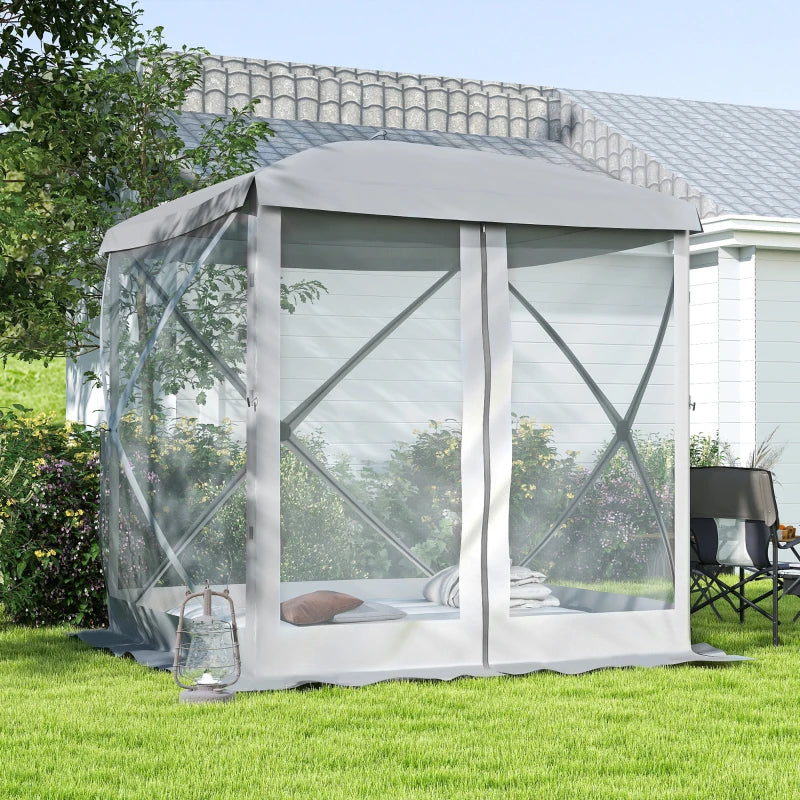 Pop-Up Tent, Foldable Screen Tent with Carry Bag, Zippered Door and Ground Stakes, Fits 3-4 People, Light Grey