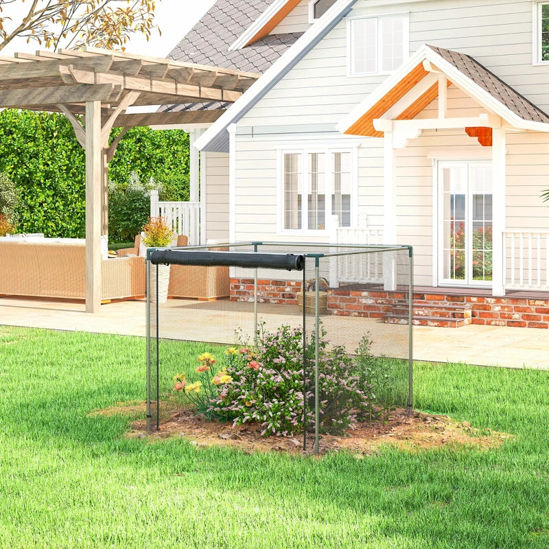 Galvanized Steel Crop Cage, Plant Protection Tent with Zippered Door, 4' x 4', Black