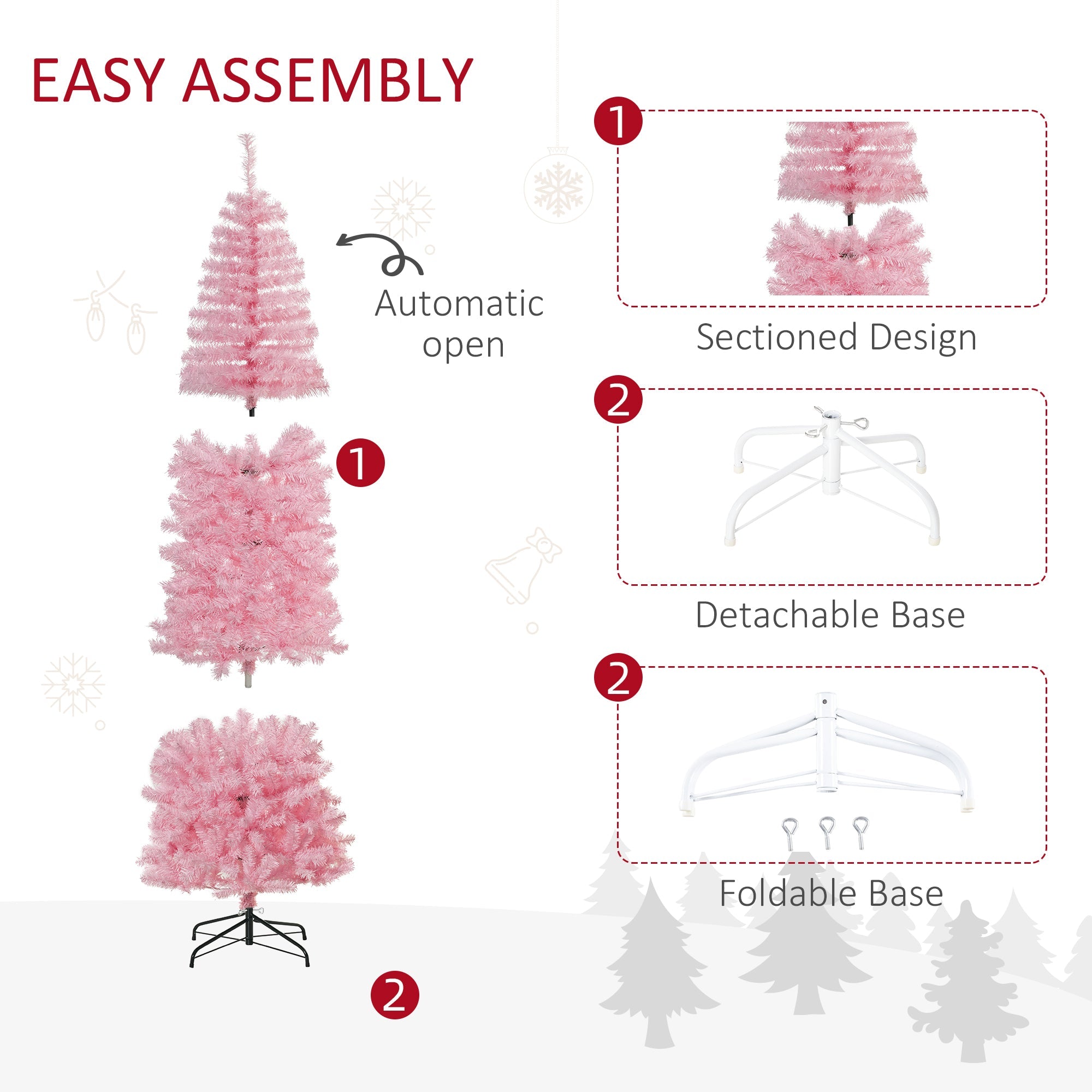 HOMCOM 7FT Artificial Christmas Tree Holiday Xmas Holiday Pencil Tree Decoration with Automatic Open for Home Party, Pink
