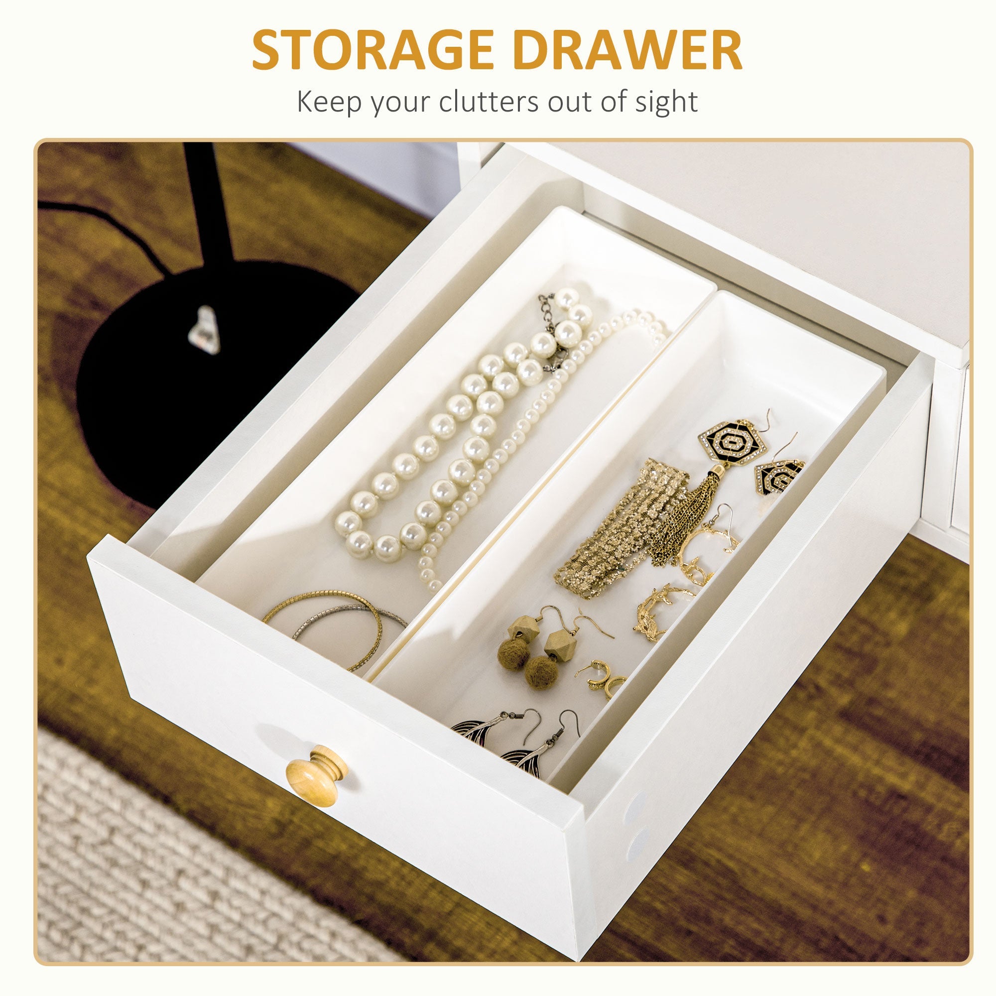 Homcom White Makeup Vanity Dressing Table Mirror With Set Cushioned Stool Makeup Vanity Dressing Desk With 2 Drawers And Storage