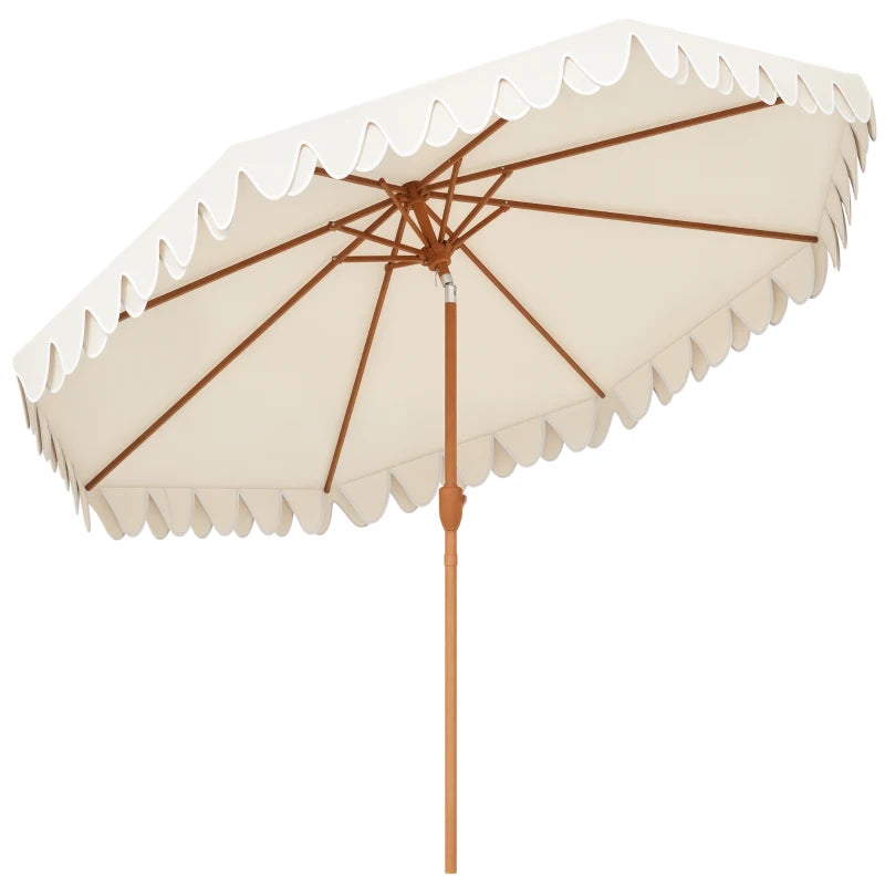 9 ft Patio Umbrella with Push Button Tilt and Crank, Double-ruffled Outdoor Market Table Umbrella Parasoll, Cream White