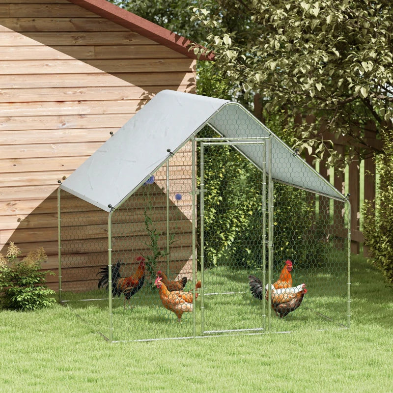 Metal Chicken Coop with Water- and UV-Protection Cover for Backyard Hen, Duck, Rabbit, 6.6' x 6.6' x 6.6'