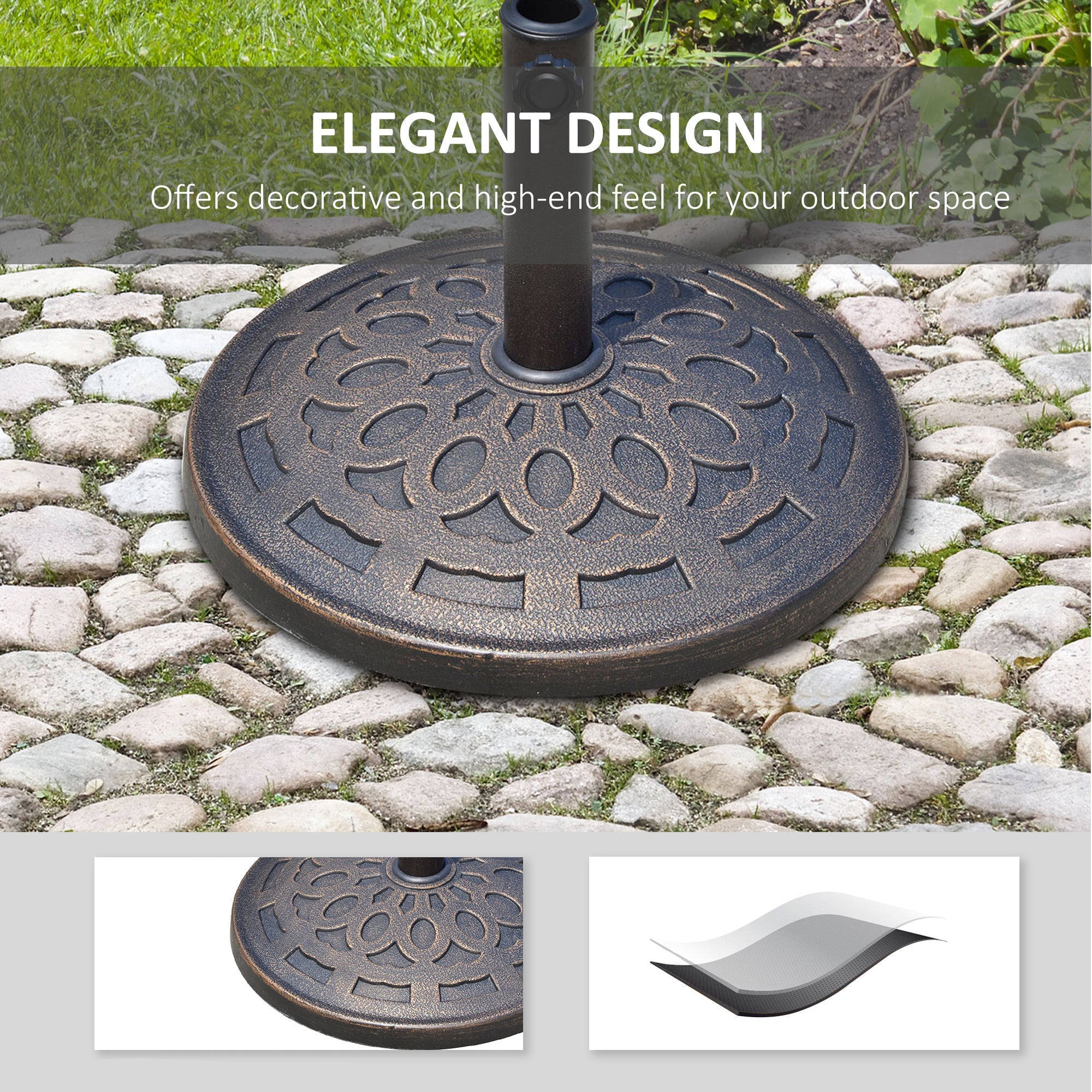 Outsunny Patio Umbrella Base 31 lb Heavy Duty Round Market Umbrella Holder Outdoor Garden Backyard Bronze