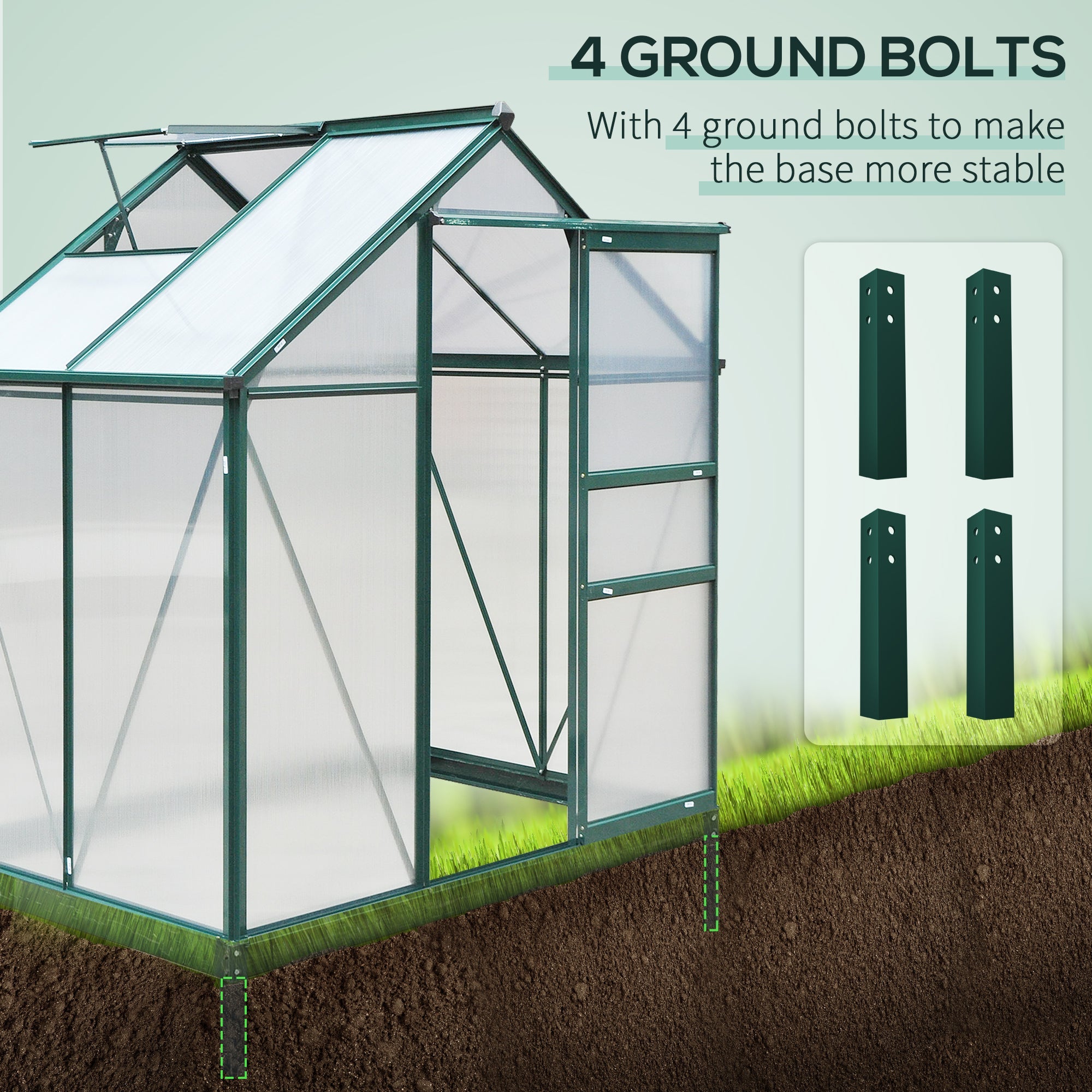 Outsunny Clear Polycarbonate Greenhouse 6.2' x 4.3' x 6.6' Large Walk-In Garden Plant Grow House Galvanized Aluminium Frame