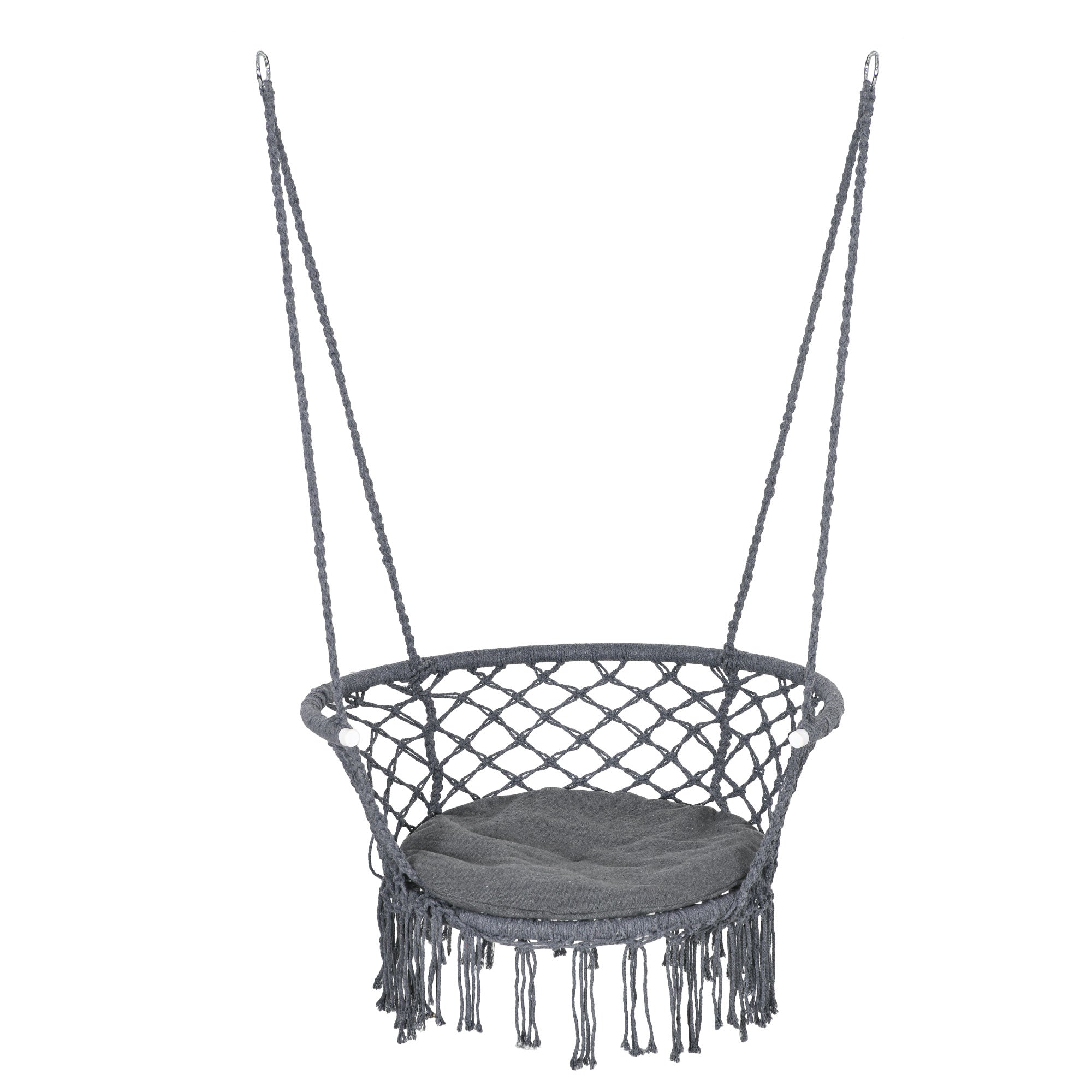 Outsunny Cotton Rope Hanging Hammock Chair Porch Swing with Metal Frame and Cushion Comfortable Dark Grey
