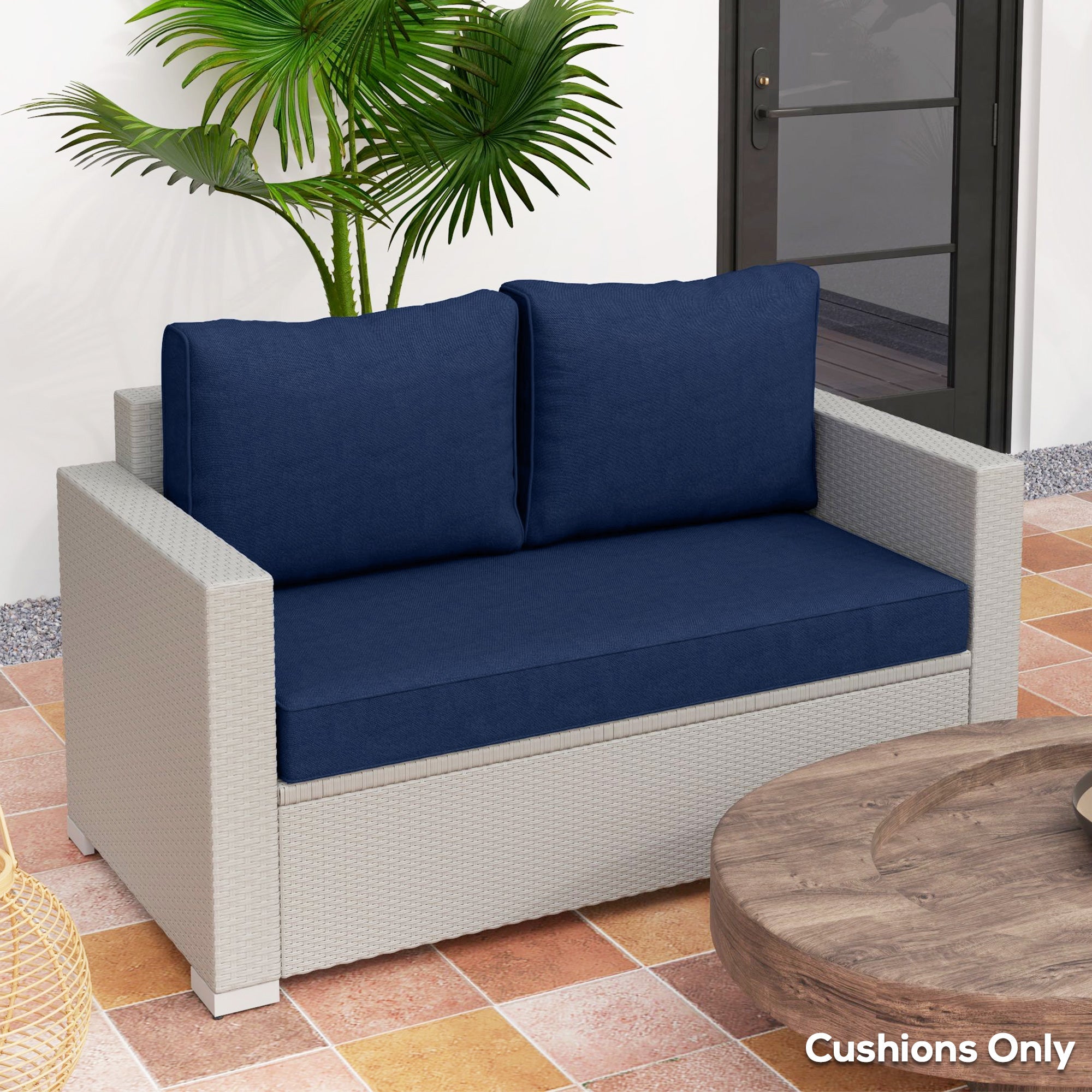 Outsunny 2 Seater Outdoor Seat Cushions with Backrest, Loveseat Double Sofa Outdoor Furniture Cushions, Fade-Resistant Replacement Patio Cushions for Indoor and Outdoor, Navy Blue