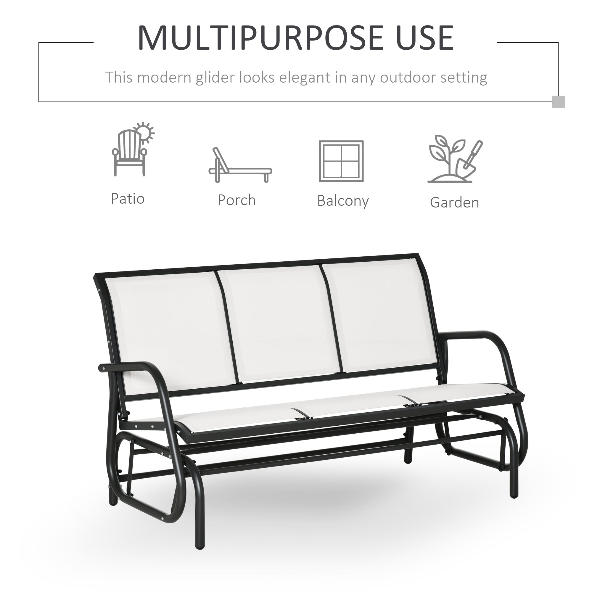Outsunny 3-Seat Outdoor Glider Chair, Patio Rocking Chair, Steel Frame, Sling Fabric Seat for Garden, Backyard, Lawn, Cream