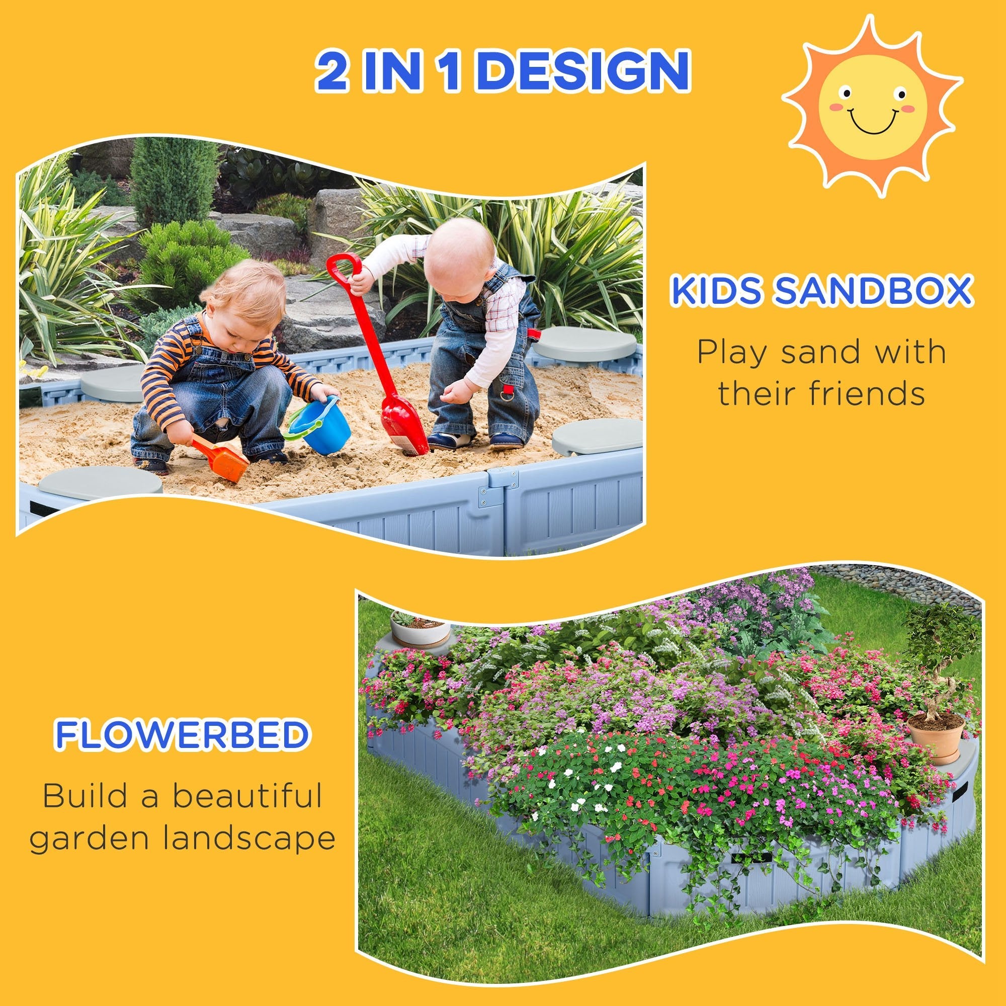 Outsunny Sand Play Station for Kids with Protective Cover Seating Area Easy to Assemble Outdoor Sandbox Blue