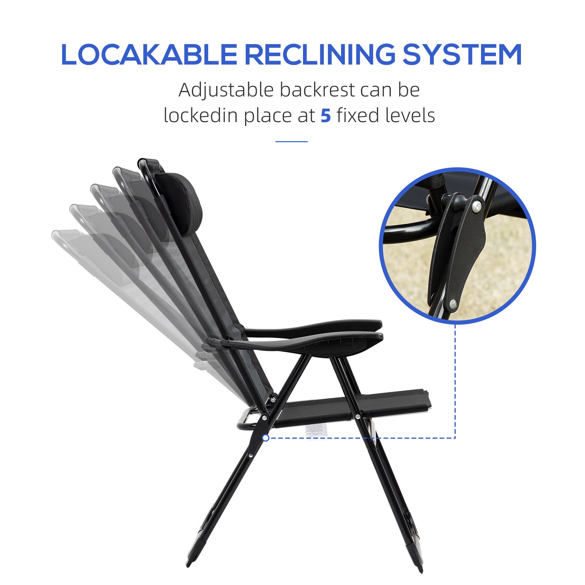 Outsunny Dual Camping Delight: Double Foldable Reclining Camping Chairs with Headrest, Black
