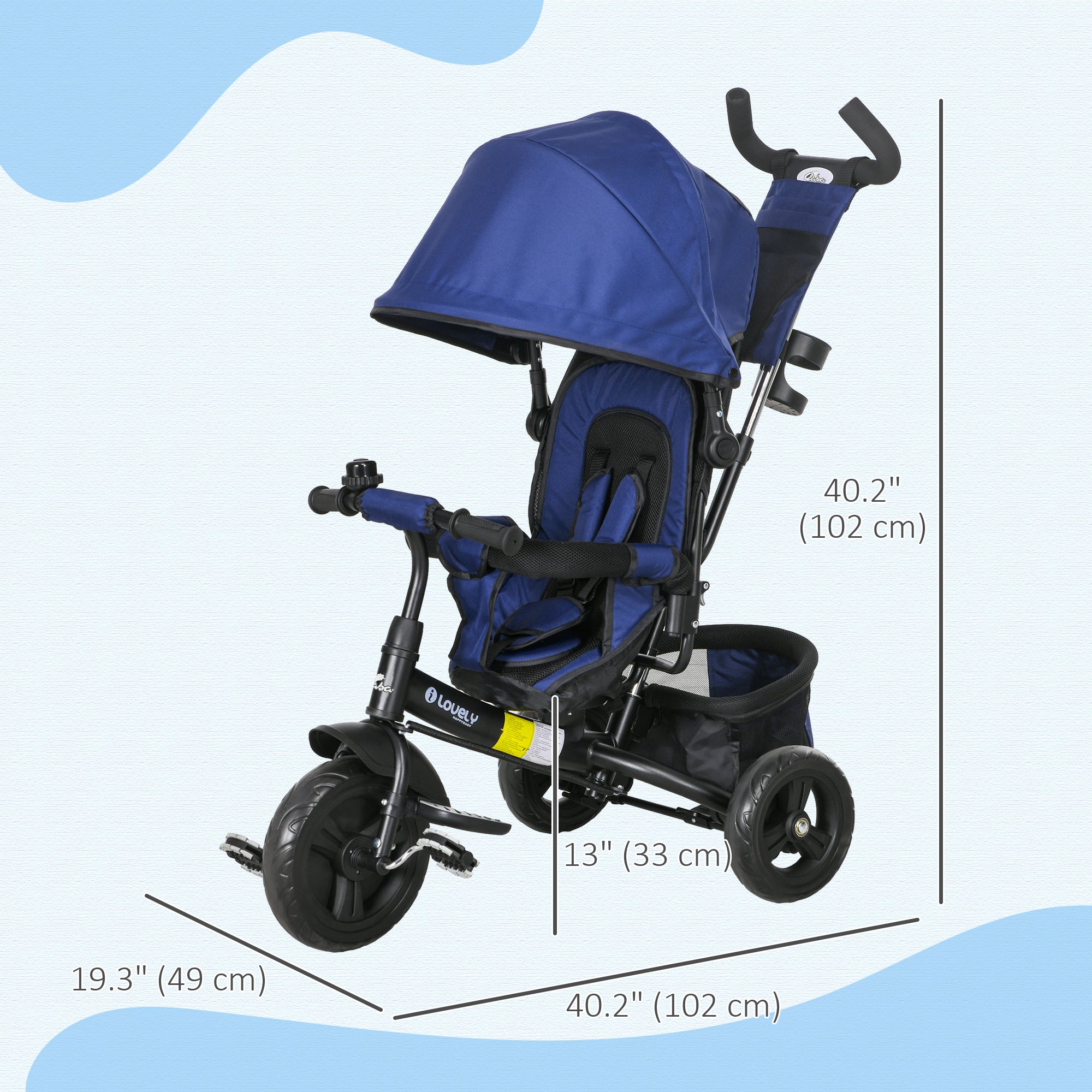 Qaba 6-in-1 Convertible Tricycle for Toddlers 1-5 Years - Parent-Push Handle, Dark Blue, Perfect Outdoor Ride