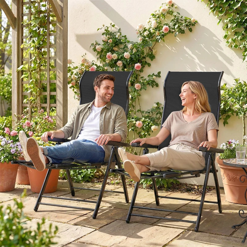 Folding Patio Chairs Set of 2, 5-Position Outdoor Lounge Chairs with High Back, Retractable Footrest, Black