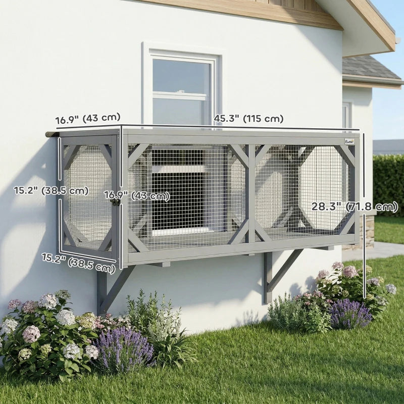 PawHut Wooden Outdoor Cat Tunnel Catio with 2 Access Doors, Wall or Floor Mount Extendable Pet Run