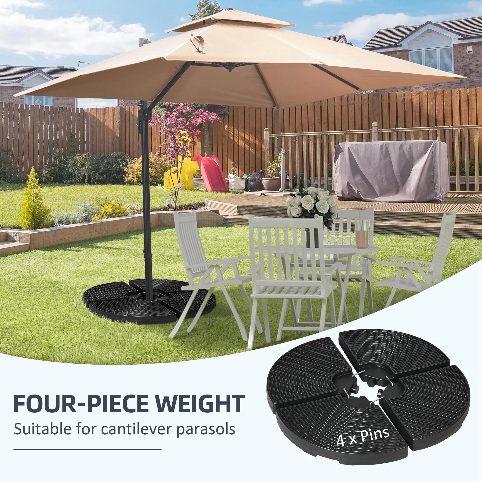 Outsunny Cantilever Umbrella Base Weights 4PCs Wicker Effect HDPE Water Sand Filled with Handles