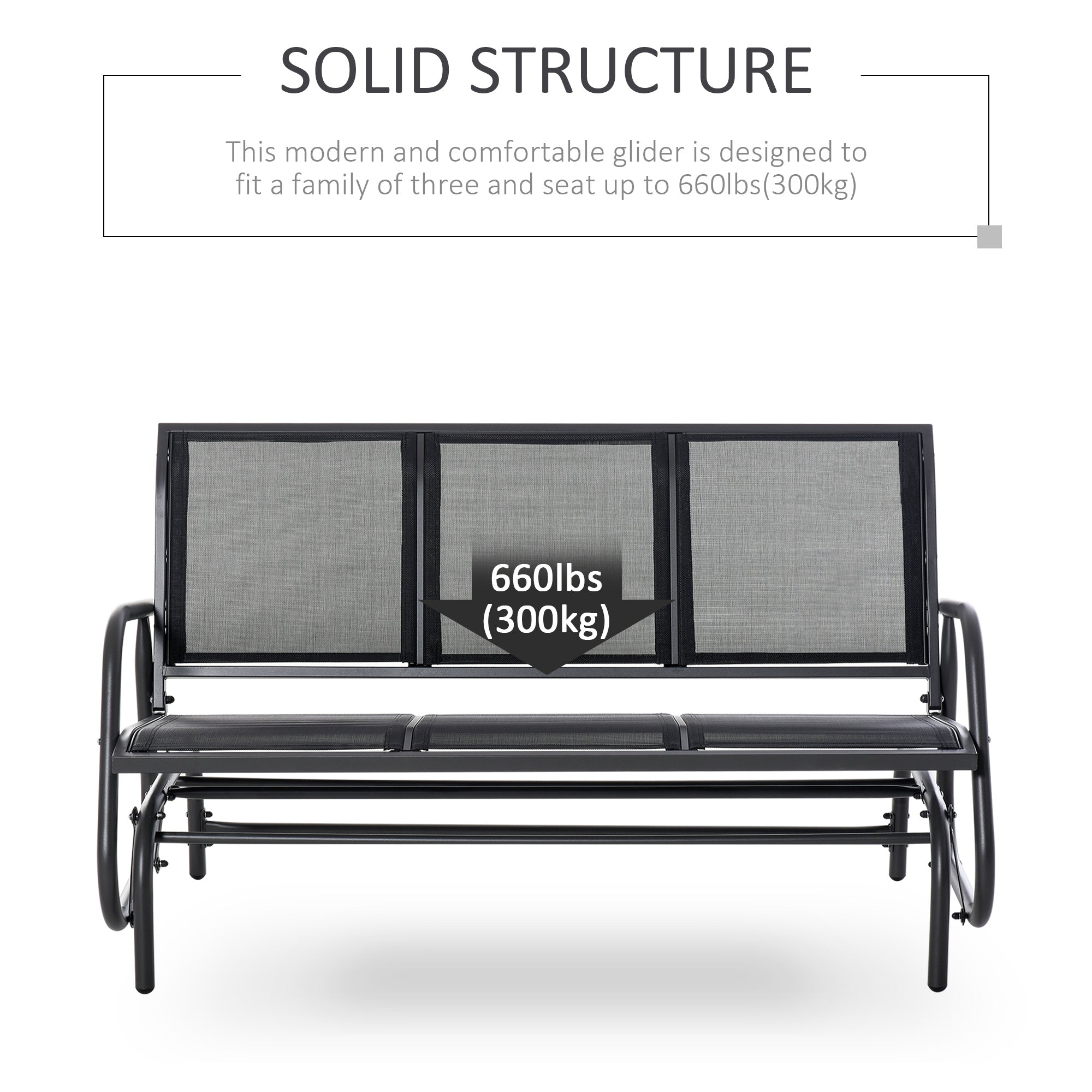 Outsunny 3-Seat Patio Glider Rocking Chair Outdoor Garden Rocker Steel Frame Black Comfortable