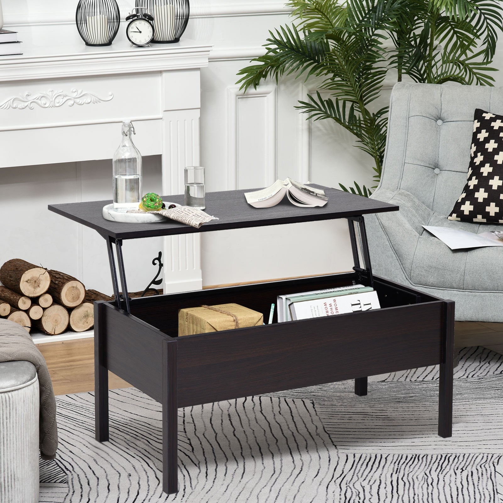HOMCOM Coffee 39" Modern Lift Top Coffee Table: Center Table with Hidden Storage Compartment for Living Room