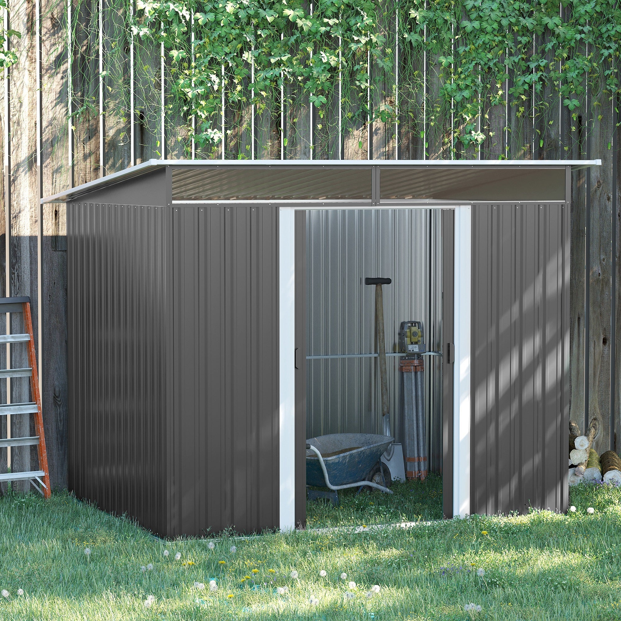 Outsunny 6' x 8.5' Outdoor Metal Garden Shed Utility Tool Storage Steel Backyard House, Grey