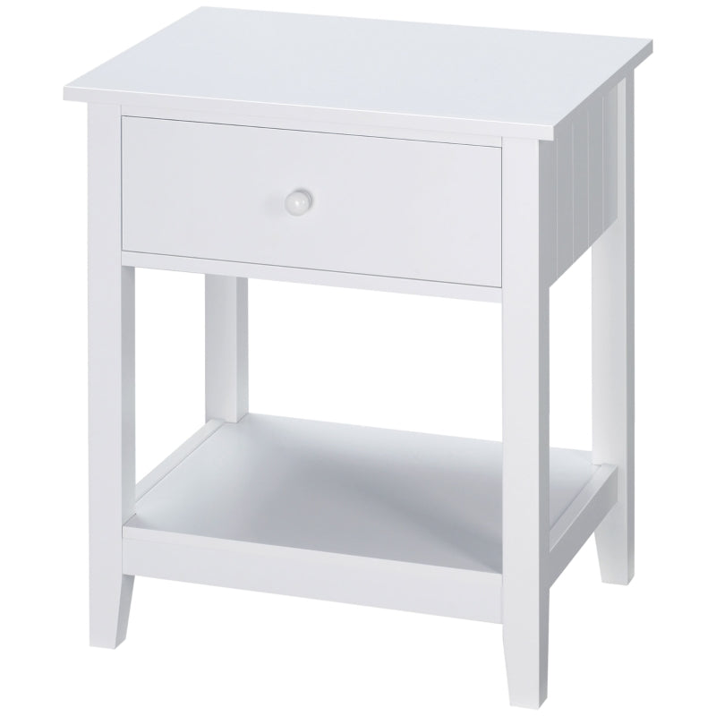 Modern Style Nightstand, Small End Table with Drawer and Storage Shelf for Bedroom, Living Room, White