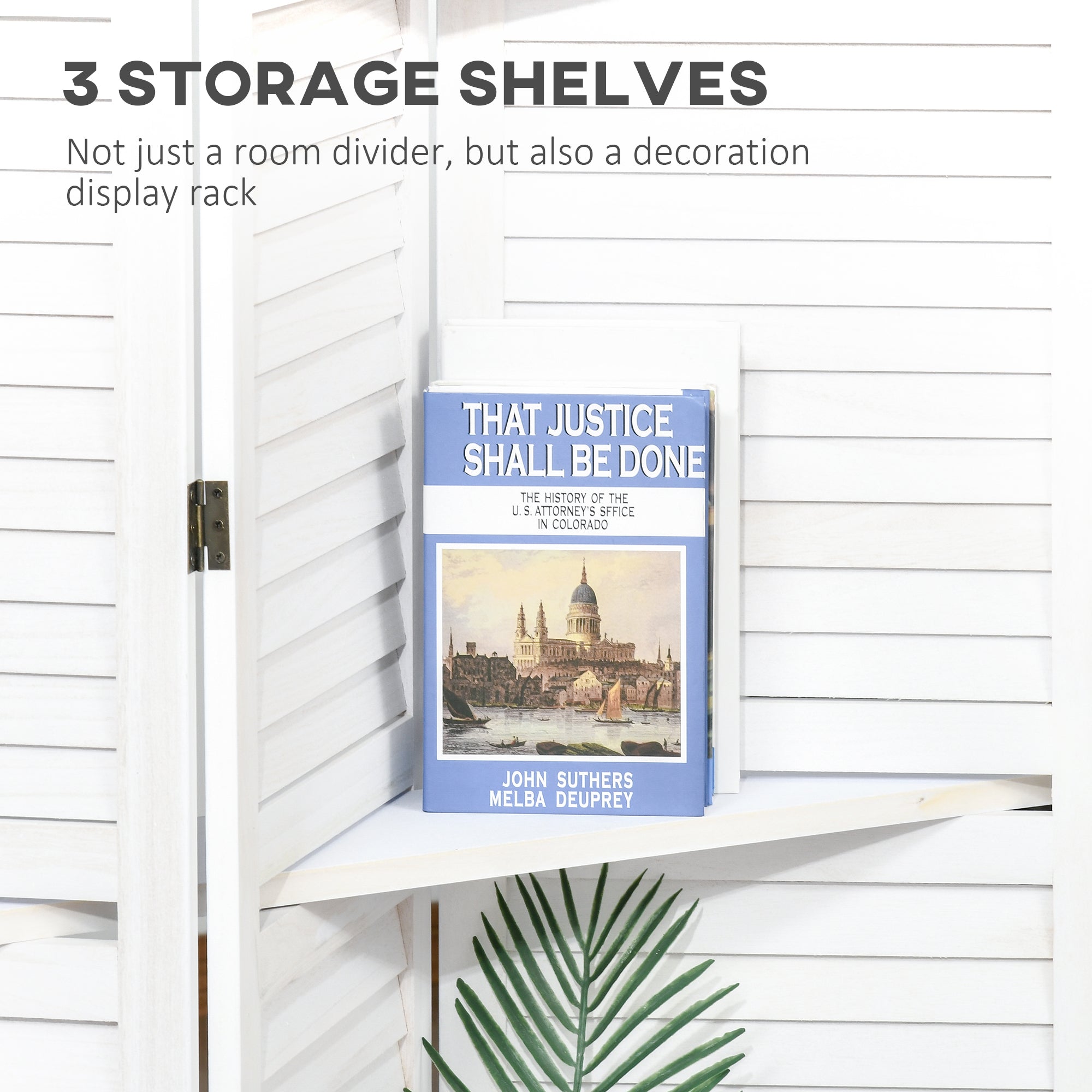 HOMCOM 5.6' 4-Panel Wood Room Divider Folding Privacy Screen Indoor Panels 3 Shelves White