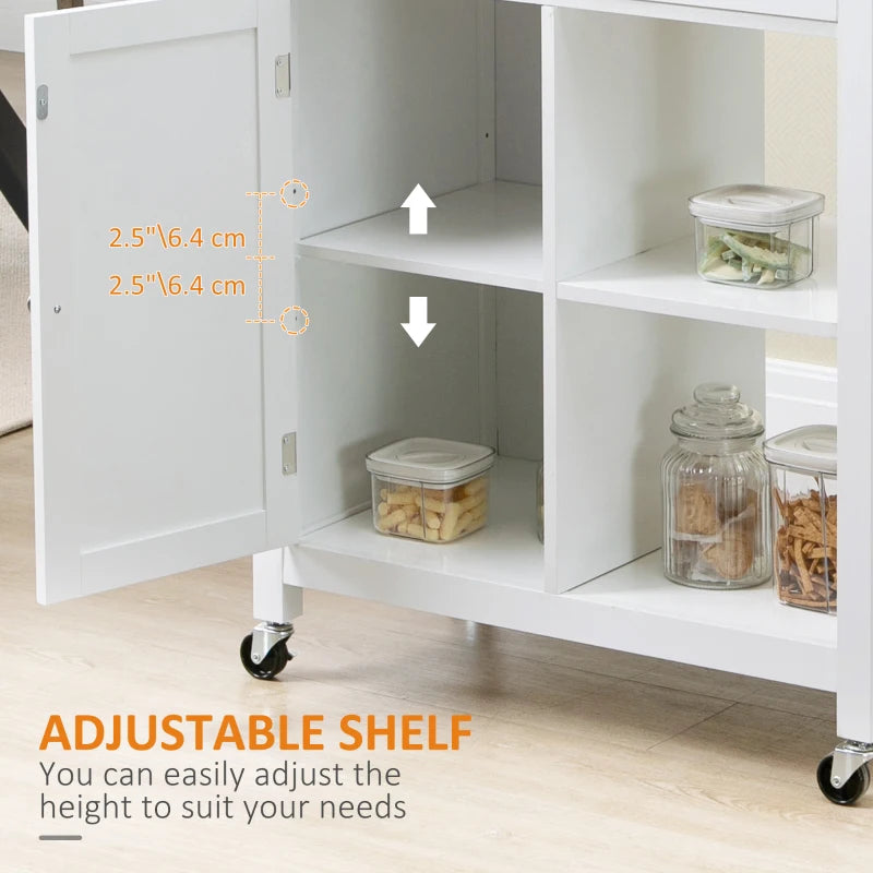Rolling Kitchen Cart with Wood Top and Drawer, Kitchen Island on Wheels for Dining Room, White