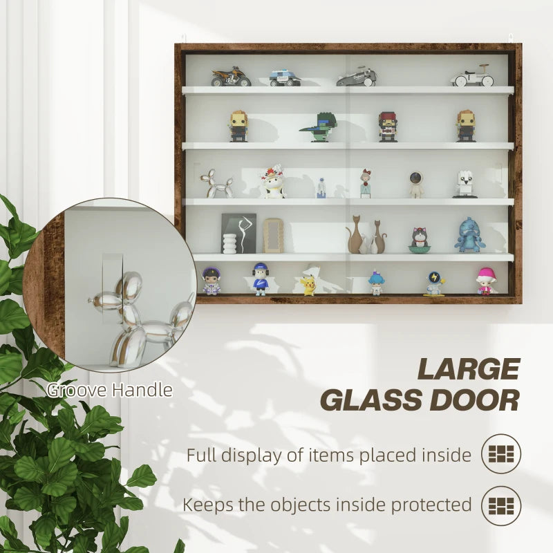 5-Tier Display Cabinet, Shot Glass Display Case, Glass Curio Cabinet with 2 Glass Doors and 4 Adjustable Shelves, Brown