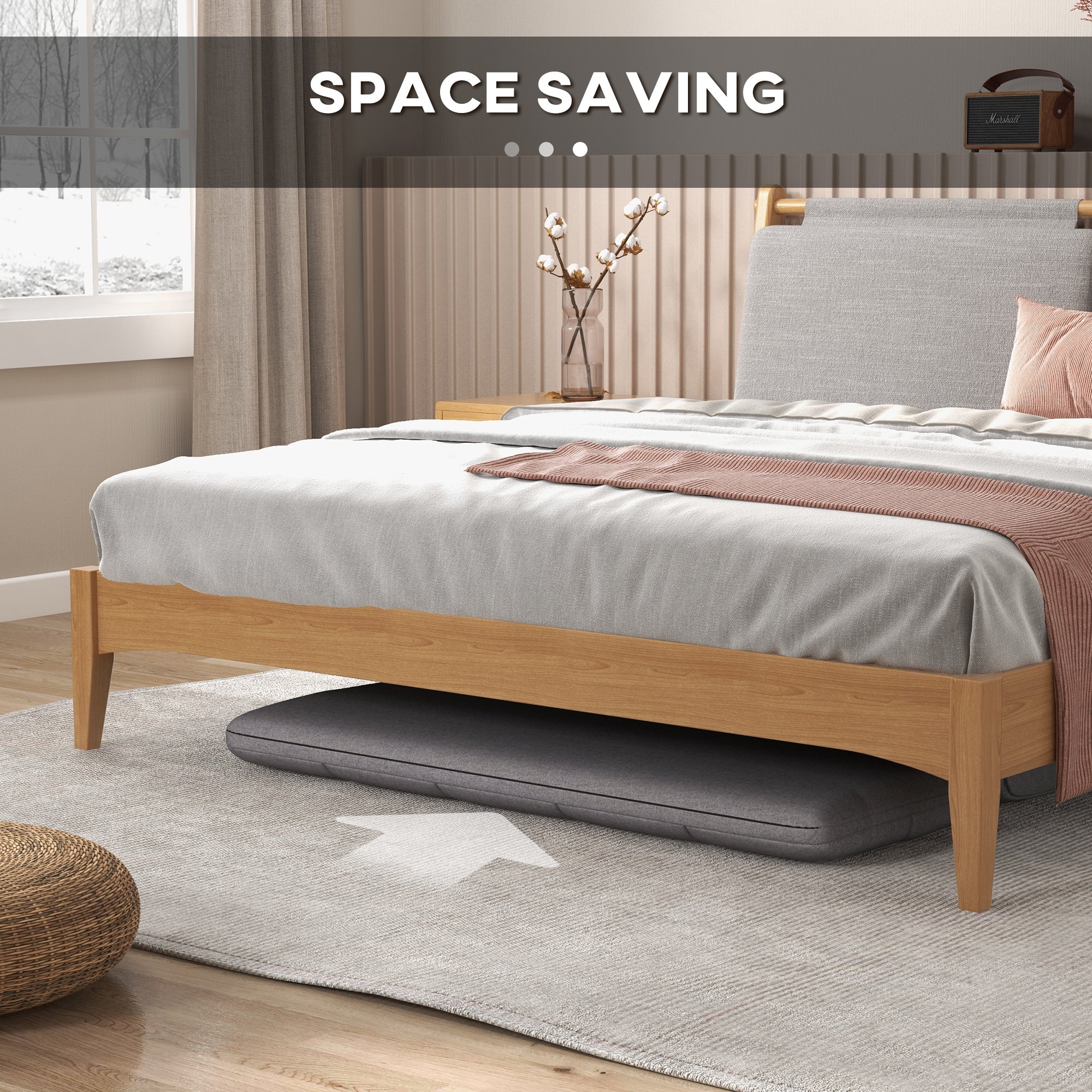 HOMCOM Convertible Floor Sofa Foldable Lazy Sofa Sleeper Adjustable Upholstered Floor Couch 9-position Backrest 2 Pillows