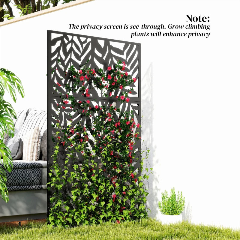 Metal Outdoor Privacy Screen, 72" x 38" Freestanding Outdoor Divider, Black