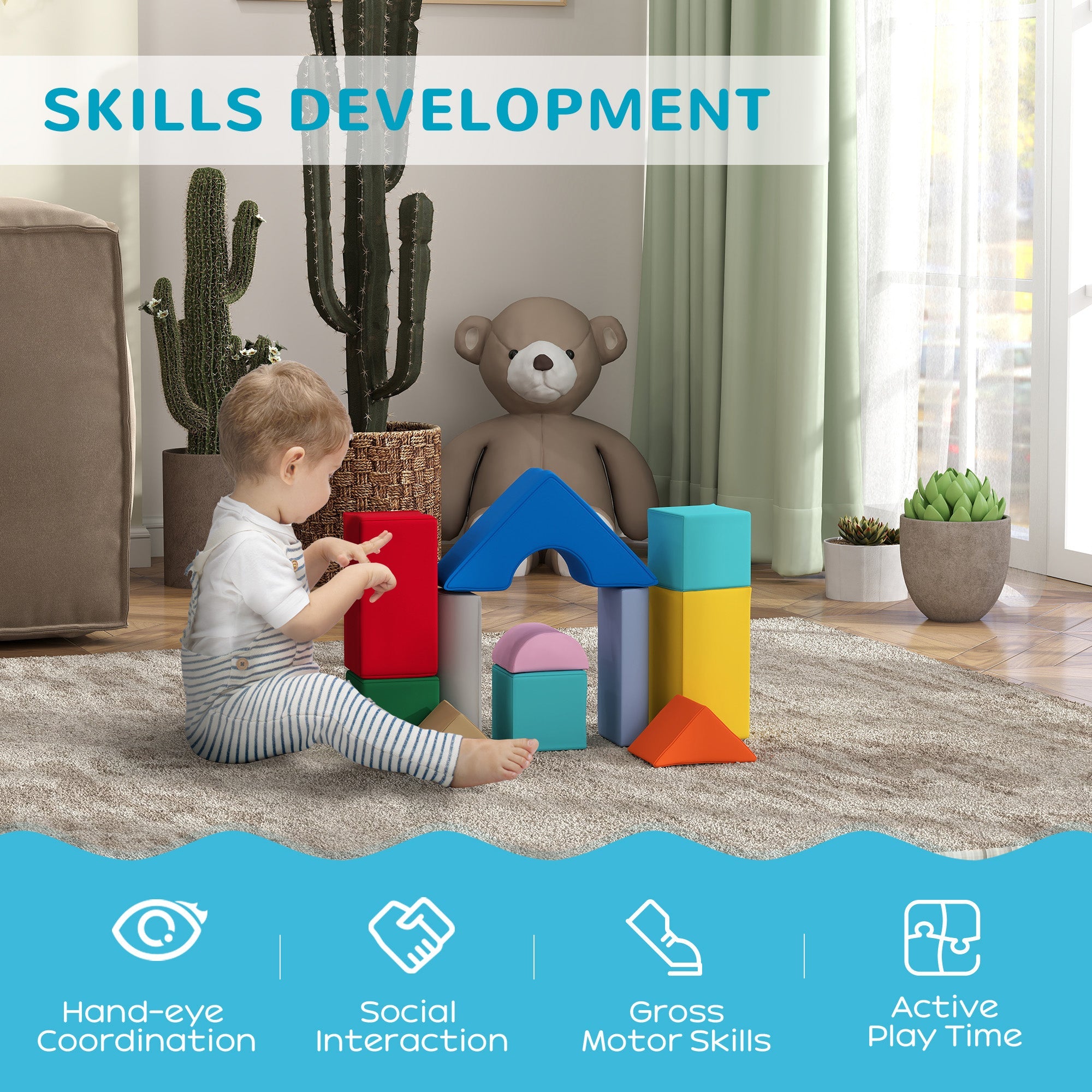 Qaba 11 Piece Soft Play Equipment for Kids 6-72 Months, Dark Colour