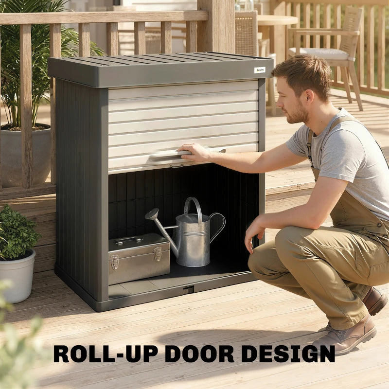 82 Gallon Outdoor Storage Box, Splash-Resistant & UV Resistant Garden Storage Container for Patio, Porch, Poolside, Grey