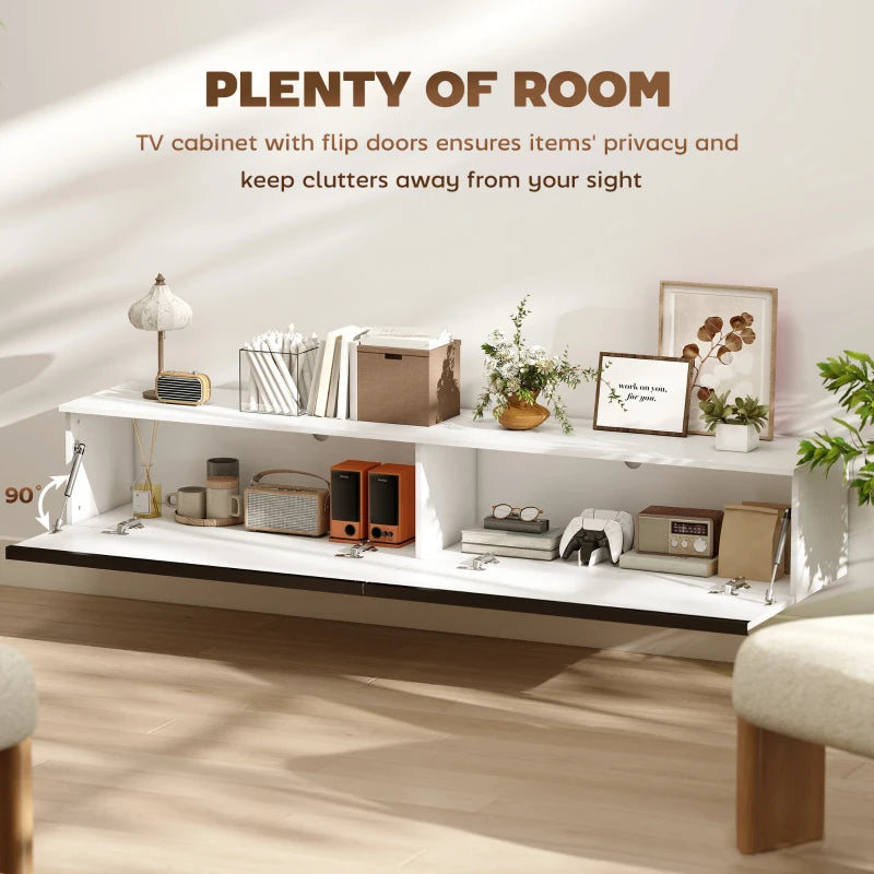 Wall Mounted TV Stand, Floating TV Cabinet with Storage, for TVs up to 80", High Gloss Effect, White