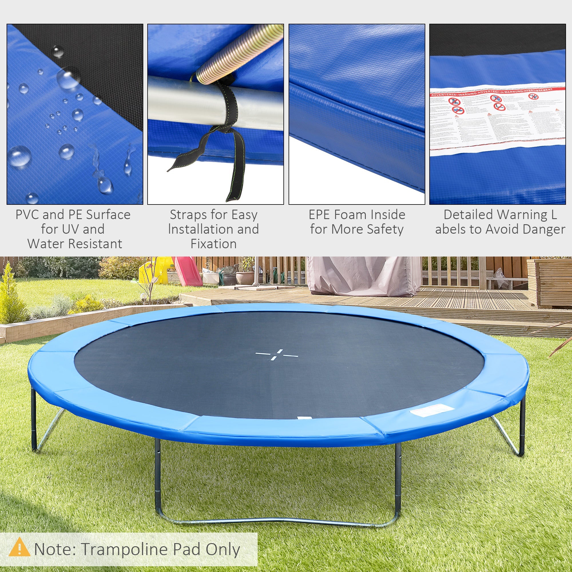 HOMCOM 14 FT Trampoline Pad Cover Replacement Round Frame,Blue