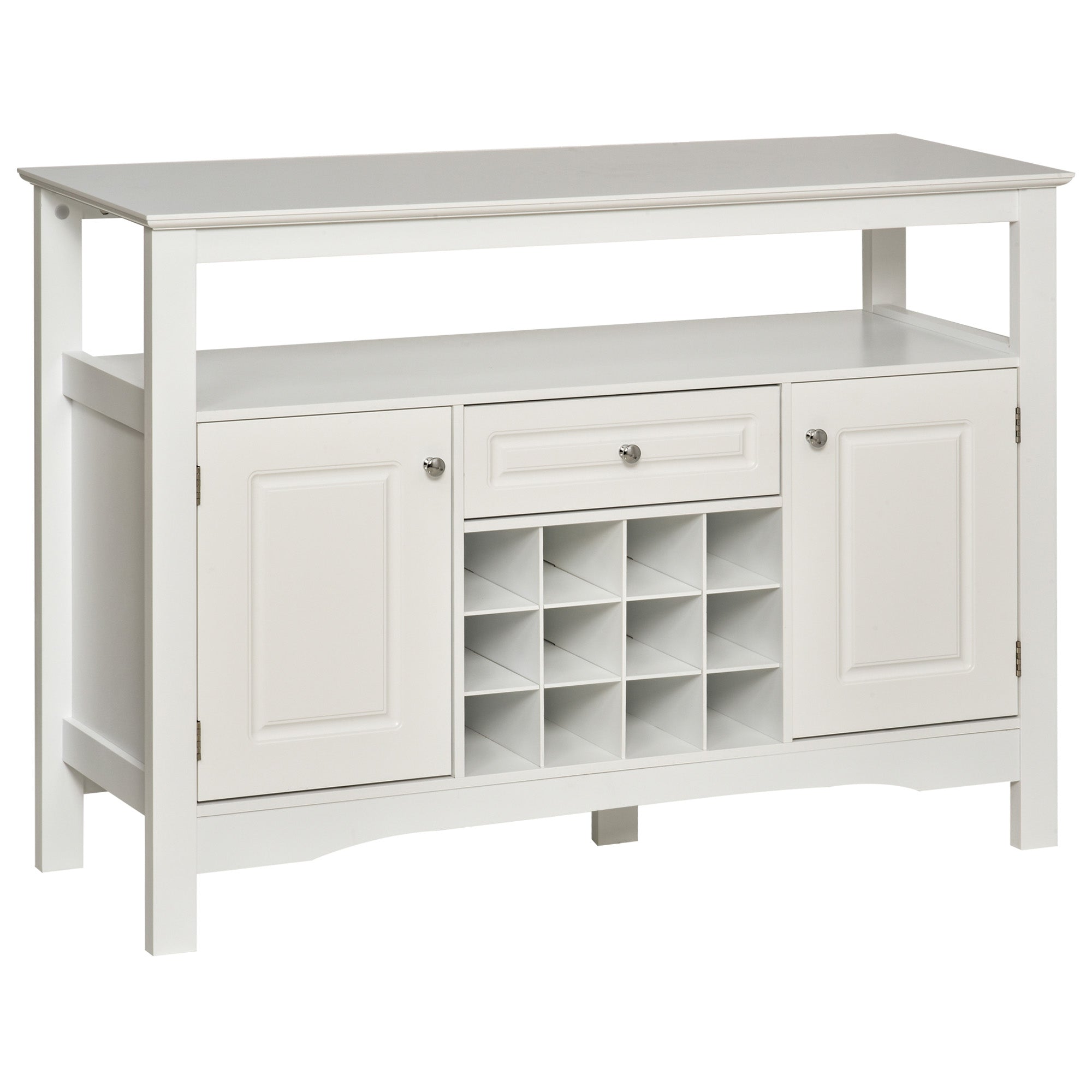 HOMCOM White Buffet Credenza: Sideboard Bar Cabinet Storage Cabinet with Drawer for Kitchen, Living Room, Bright White