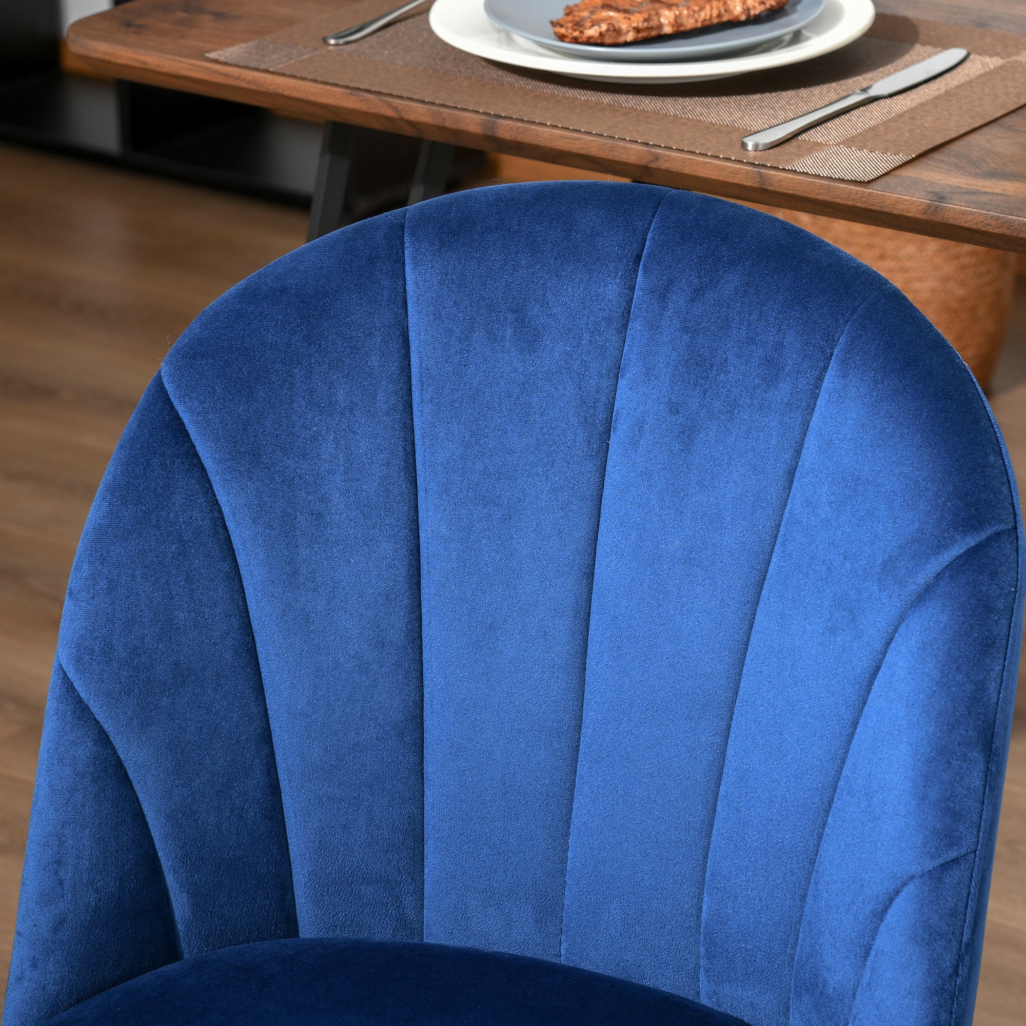 HOMCOM Modern Dining Chair Duo: Blue Velvet-Touch Fabric Accent Chairs Set of 2, with Gold Metal Legs for Stylish Seating