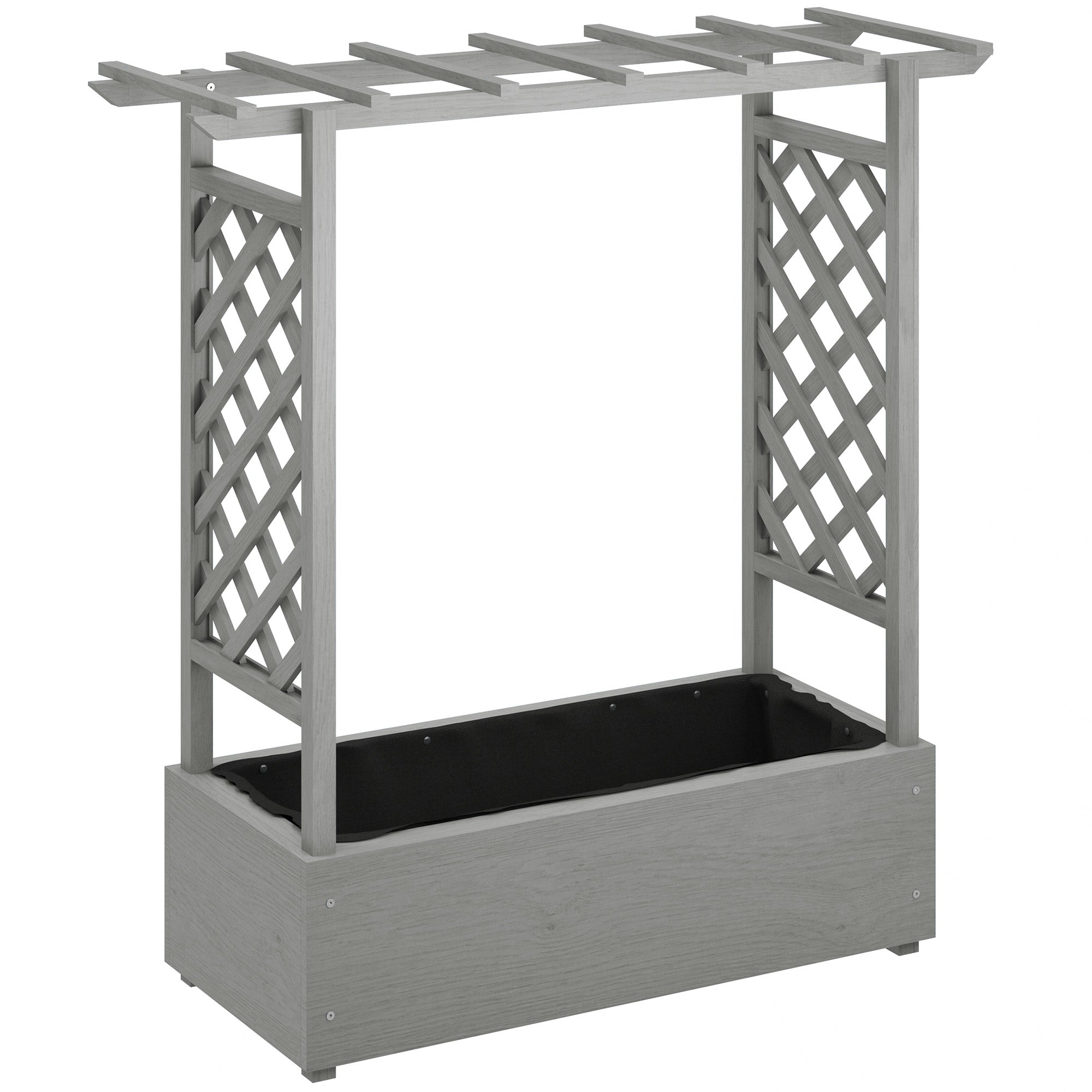 Outsunny Wooden Raised Garden Bed with Trellis, Outdoor Planter Box with Hanging Roof, Drainage Holes and Bed Liner