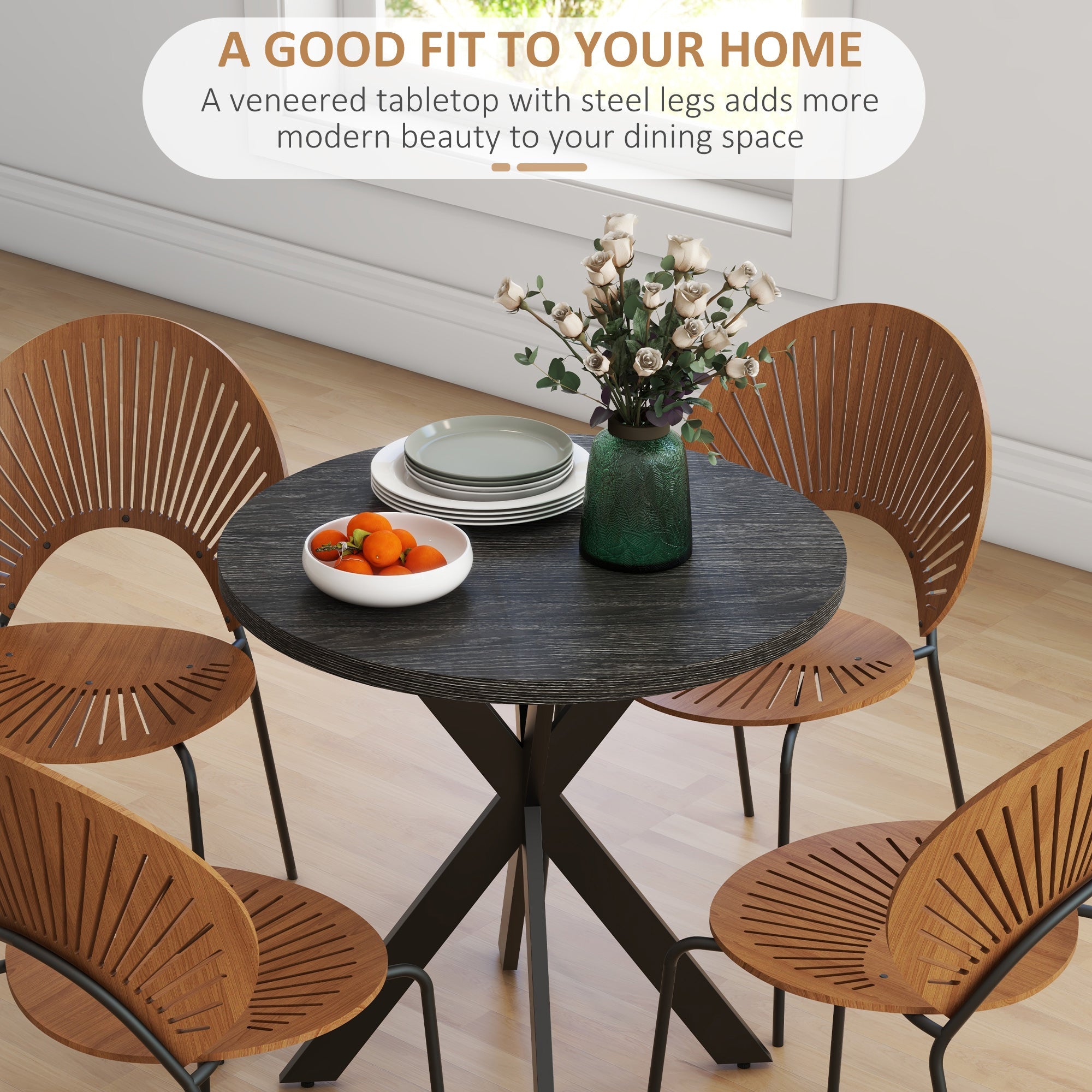 HOMCOM 29" Round Black Dining Table Contemporary Kitchen Furniture Steel Legs for Modern Home Small Spaces
