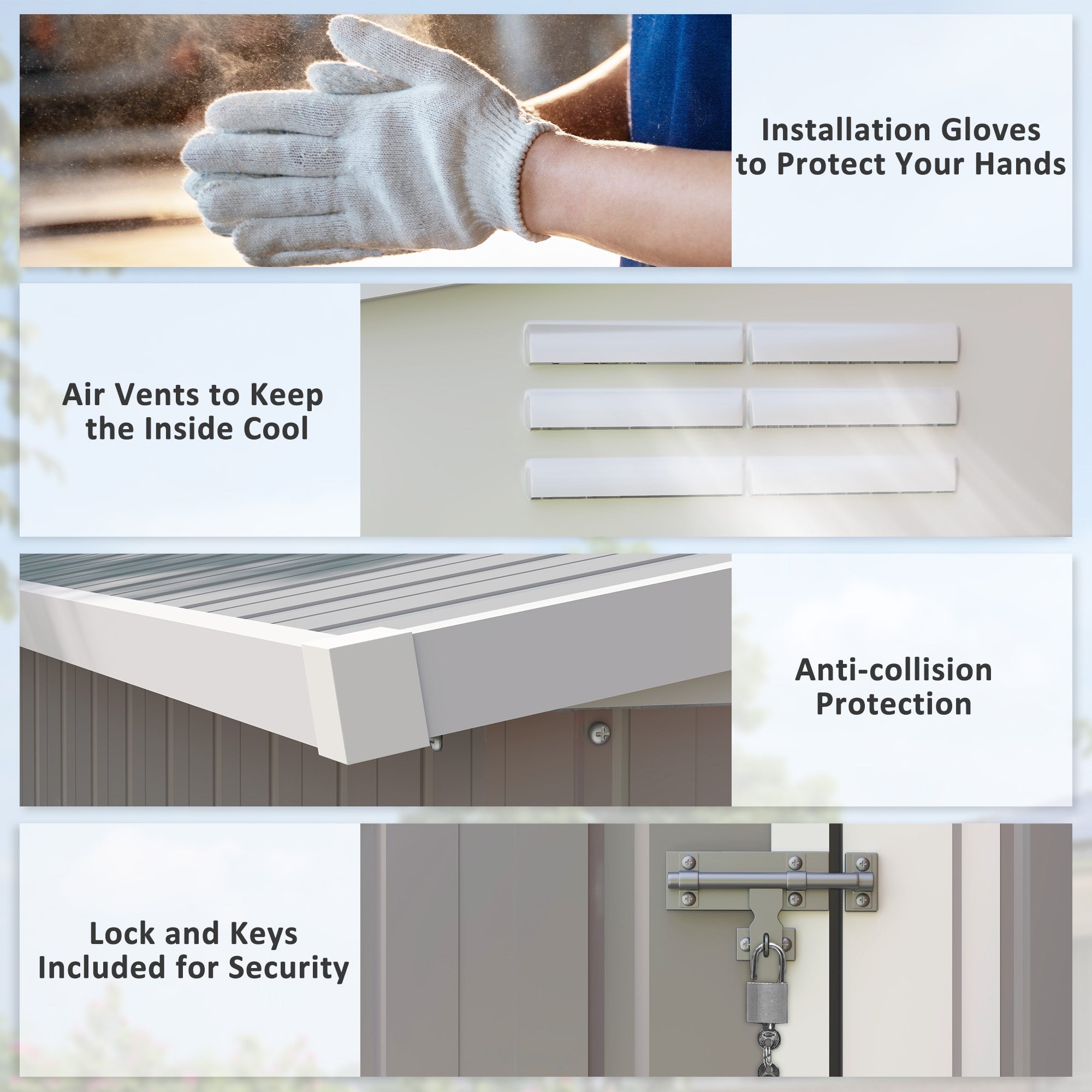 Outsunny 4 x 8ft Outdoor Storage Shed with Lockable Door & Ventilation System for Lawn Equipment, Light Grey