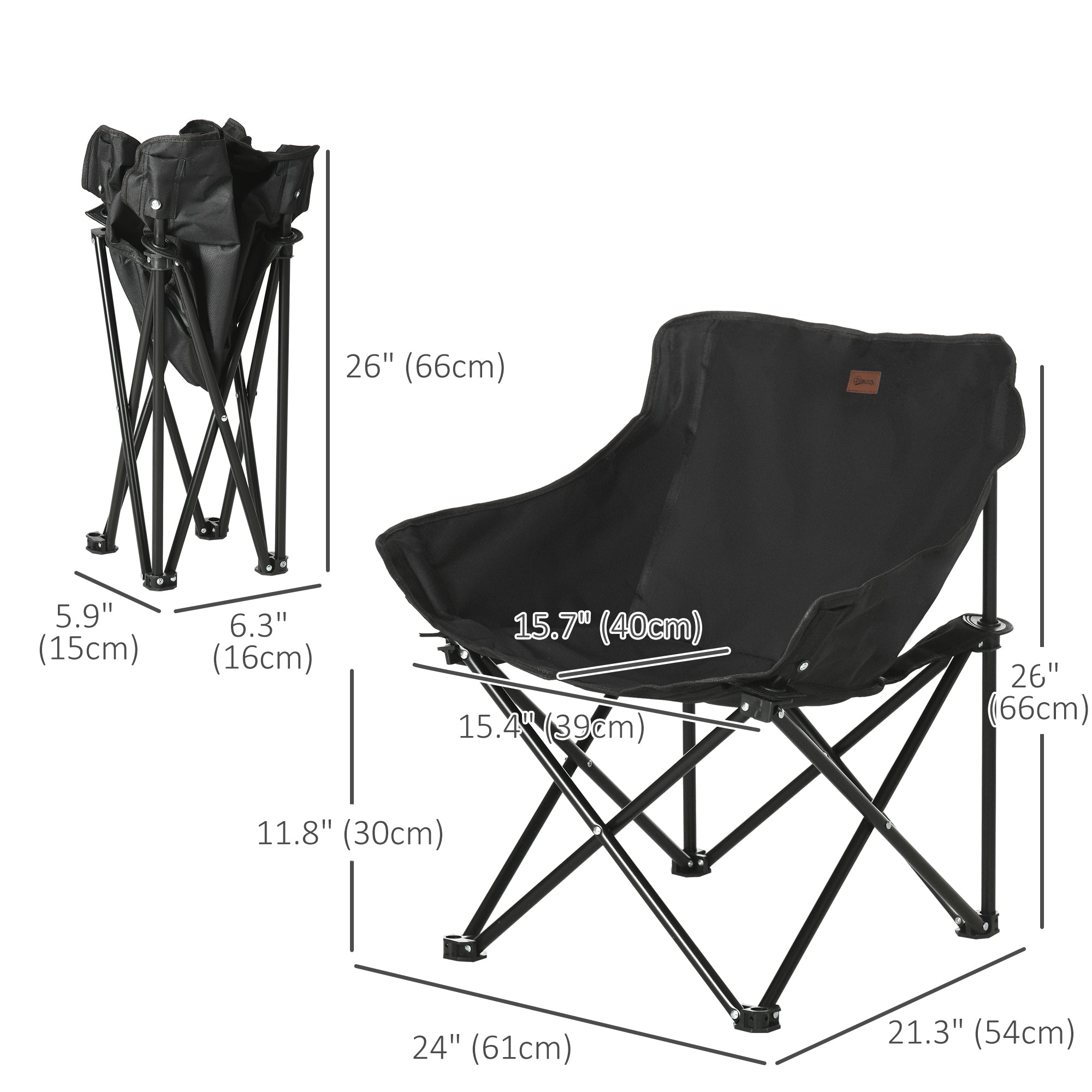 Outsunny Folding Camping Chair Lightweight Portable Chair for Outdoor Hiking Backpacking with Carry Bag Side Pocket Black