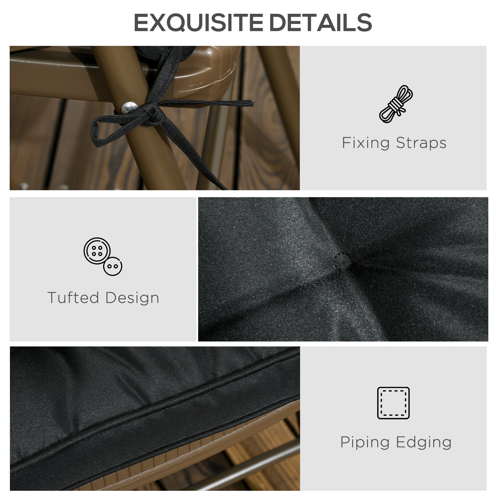 Outsunny 4-Piece Replacement Cushions for Rattan Furniture Outdoor Patio Seat Pad Set Black