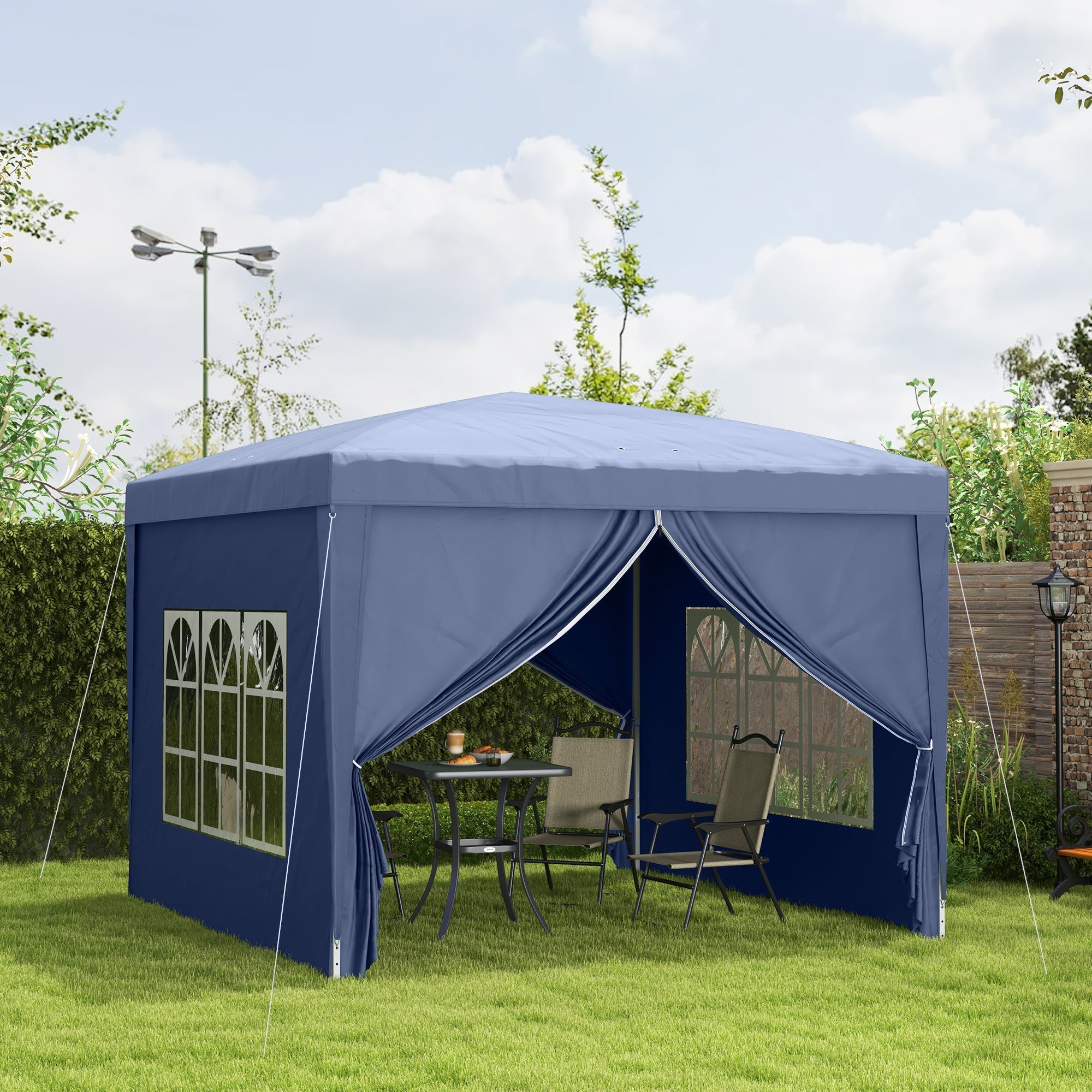 Outsunny 10'x10' Pop Up Canopy Tent Gazebo for Outdoor Parties Weddings Events Portable Folding Steel Frame Blue