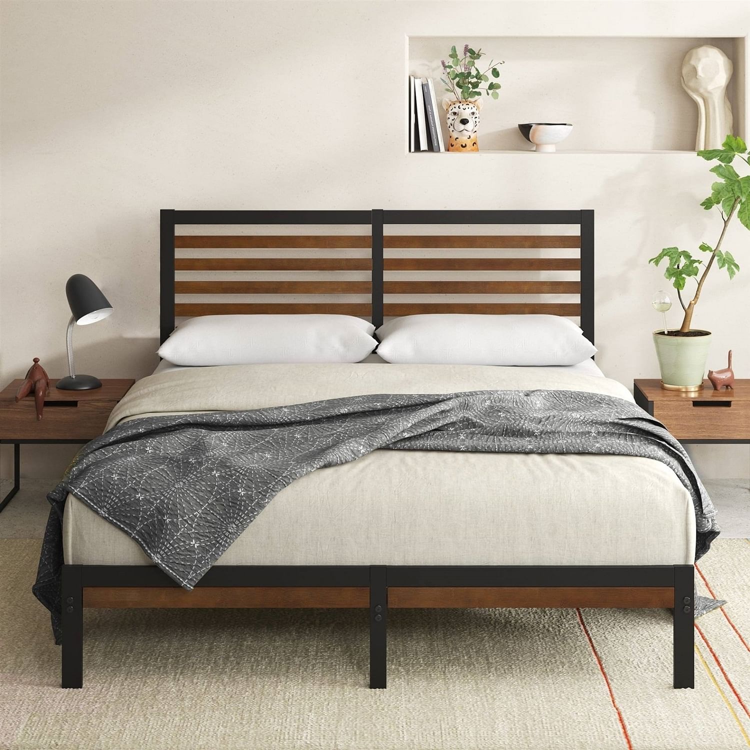 King Size Eco Friendly Bamboo Metal Platform Bed Frame - Free Shipping
