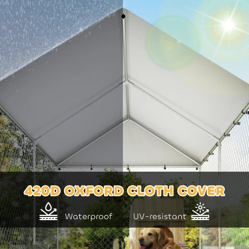 Outdoor Dog Run with Adjustable & Rotatable Bowls, Waterproof UV-Resistant Cover, Escape-Proof Lock, 13.1' x 7.5' x 7.5'