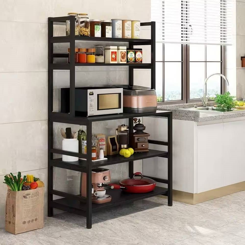 Black Metal Wood Freestanding Kitchen Shelf Bakers Rack Microwave Stand - Free Shipping