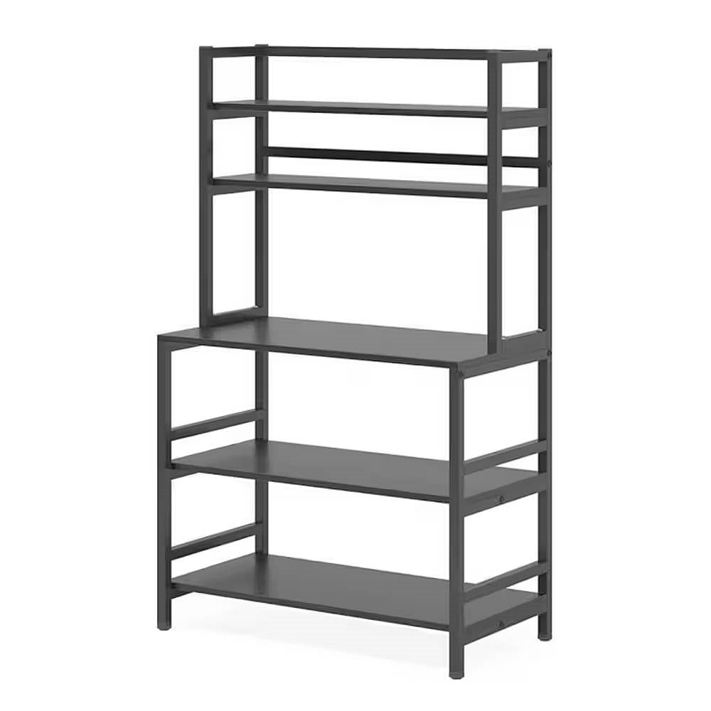 Black Metal Wood Freestanding Kitchen Shelf Bakers Rack Microwave Stand - Free Shipping